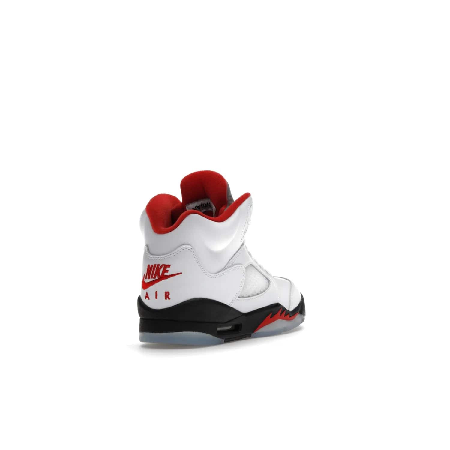 Jordan 5 Retro Fire Red Silver Tongue (2020) (GS) - Image 31 - Only at www.BallersClubKickz.com - A stylish option for any grade schooler. The Air Jordan 5 Retro Fire Red Silver Tongue 2020 GS features a combination of four hues, premium white leather, a clear mesh mid-upper and a reflective silver tongue. An icy translucent blue outsole completes the look. Available on May 2, $150.