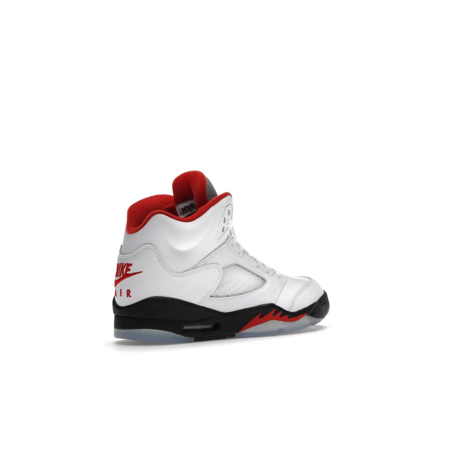 Jordan 5 Retro Fire Red Silver Tongue (2020) (GS) - Image 33 - Only at www.BallersClubKickz.com - A stylish option for any grade schooler. The Air Jordan 5 Retro Fire Red Silver Tongue 2020 GS features a combination of four hues, premium white leather, a clear mesh mid-upper and a reflective silver tongue. An icy translucent blue outsole completes the look. Available on May 2, $150.