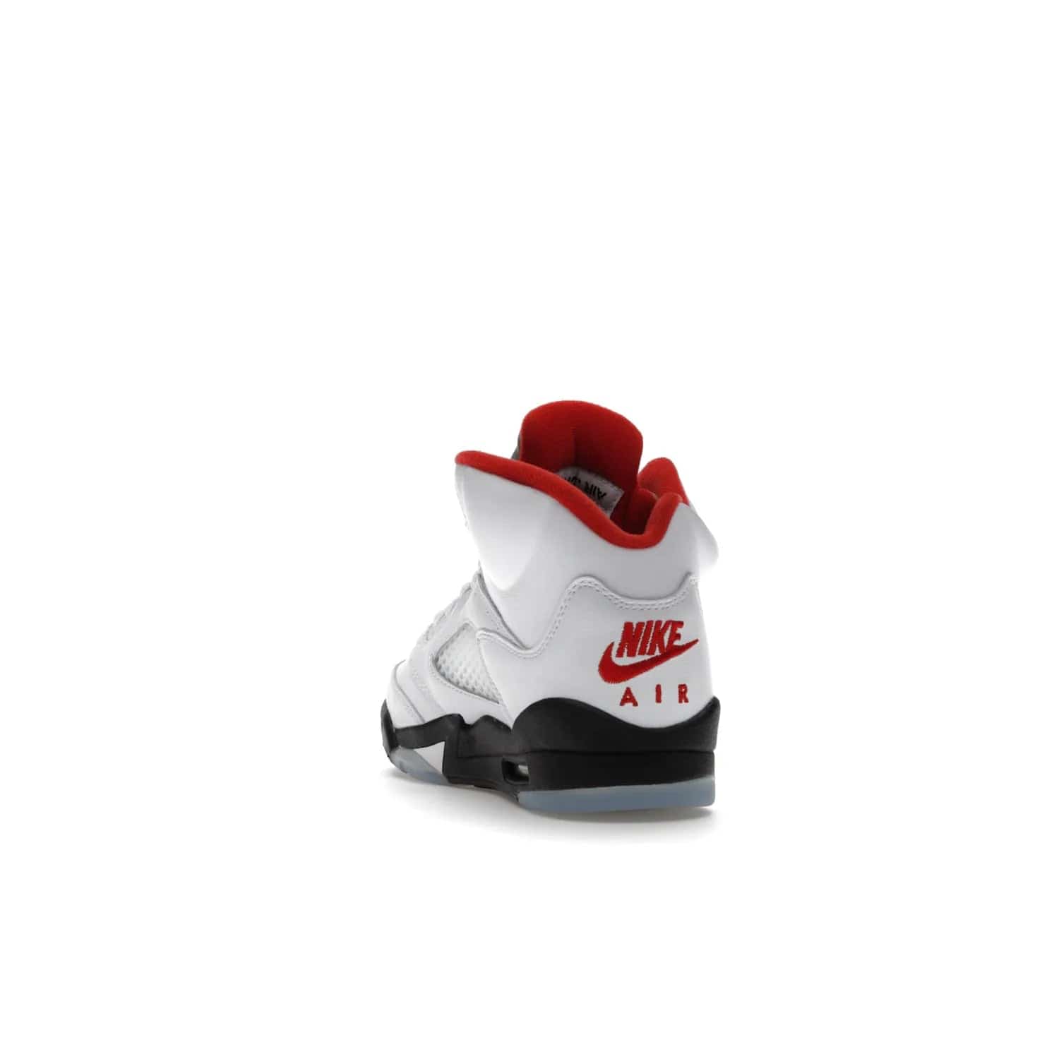 Jordan 5 Retro Fire Red Silver Tongue (2020) (GS) - Image 26 - Only at www.BallersClubKickz.com - A stylish option for any grade schooler. The Air Jordan 5 Retro Fire Red Silver Tongue 2020 GS features a combination of four hues, premium white leather, a clear mesh mid-upper and a reflective silver tongue. An icy translucent blue outsole completes the look. Available on May 2, $150.