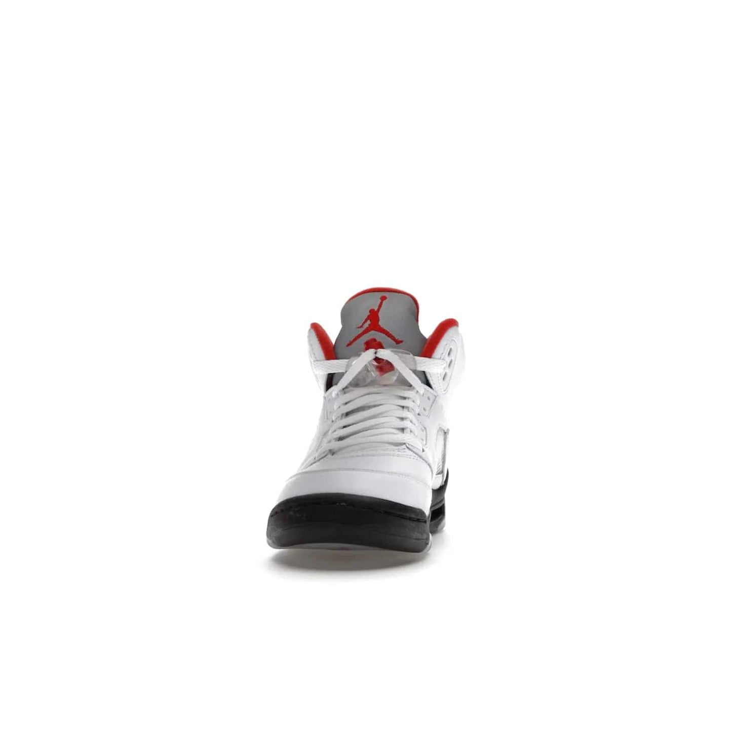 Jordan 5 Retro Fire Red Silver Tongue (2020) (GS) - Image 11 - Only at www.BallersClubKickz.com - A stylish option for any grade schooler. The Air Jordan 5 Retro Fire Red Silver Tongue 2020 GS features a combination of four hues, premium white leather, a clear mesh mid-upper and a reflective silver tongue. An icy translucent blue outsole completes the look. Available on May 2, $150.