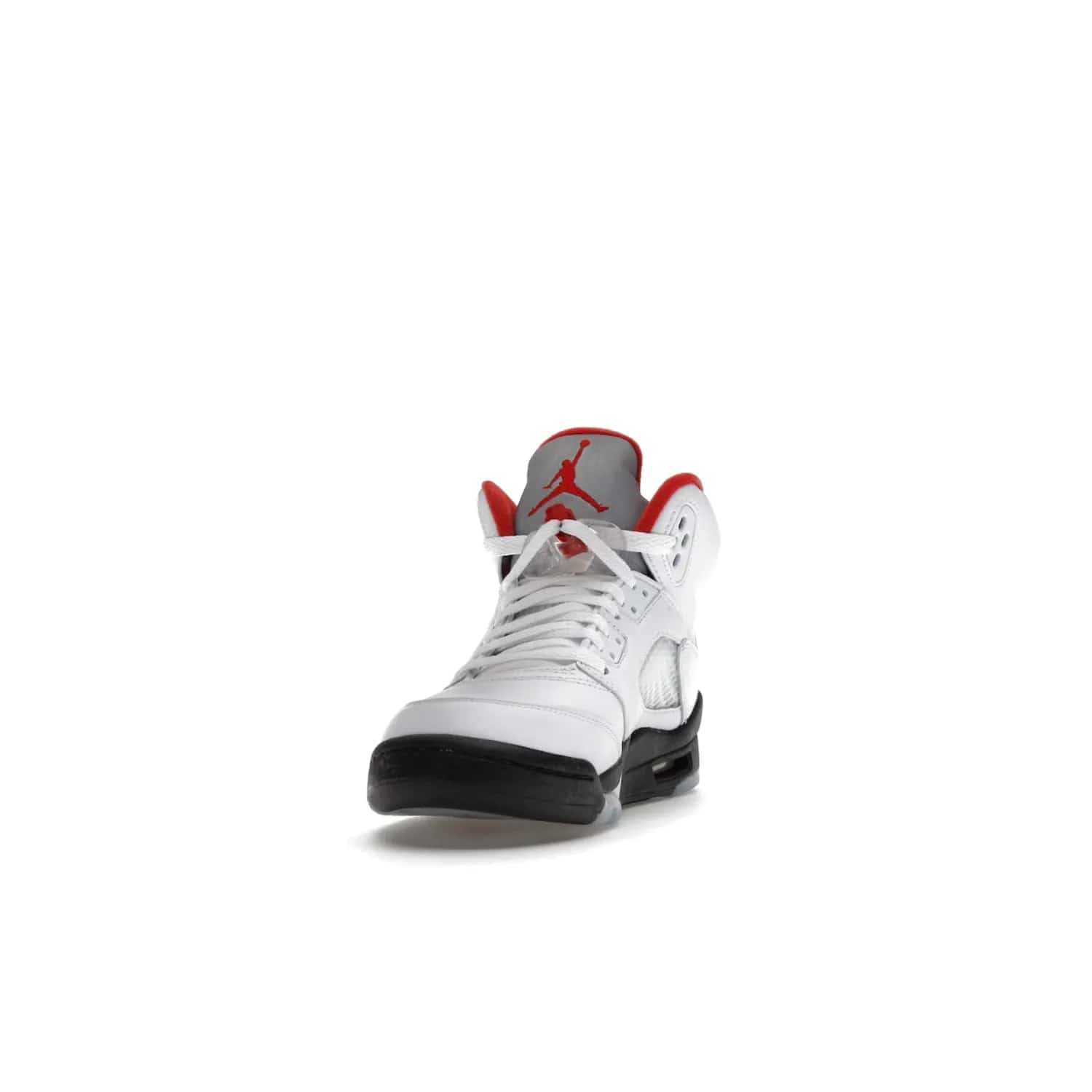 Jordan 5 Retro Fire Red Silver Tongue (2020) (GS) - Image 12 - Only at www.BallersClubKickz.com - A stylish option for any grade schooler. The Air Jordan 5 Retro Fire Red Silver Tongue 2020 GS features a combination of four hues, premium white leather, a clear mesh mid-upper and a reflective silver tongue. An icy translucent blue outsole completes the look. Available on May 2, $150.