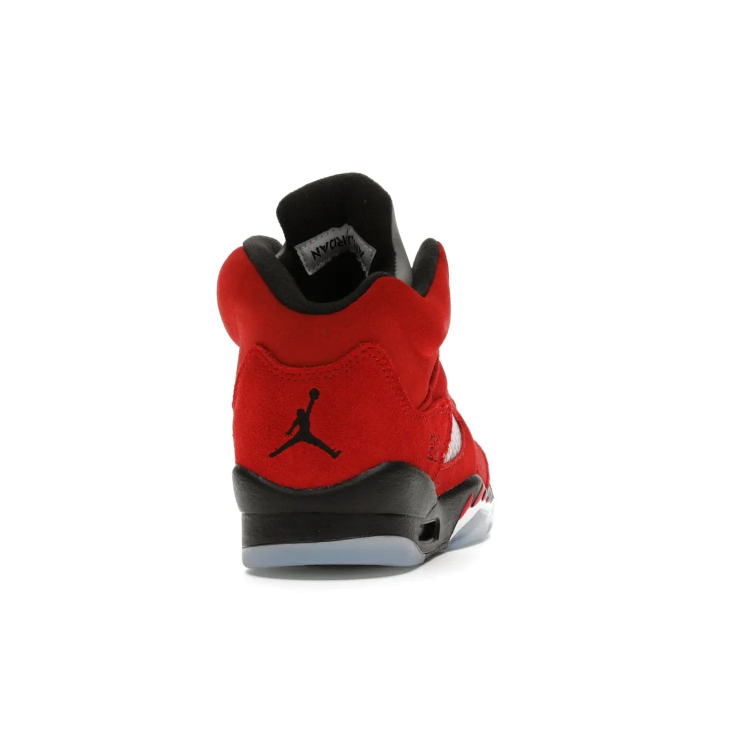 Jordan 5 Retro Raging Bull Red (2021) (GS) - Image 29 - Only at www.BallersClubKickz.com - Jordan 5 Retro Raging Bulls Red 2021 GS. Varsity Red suede upper with embroidered number 23, black leather detail, red laces, and midsole with air cushioning. Jumpman logos on tongue, heel, and outsole. On-trend streetwear and basketball style. Released April 10, 2021.