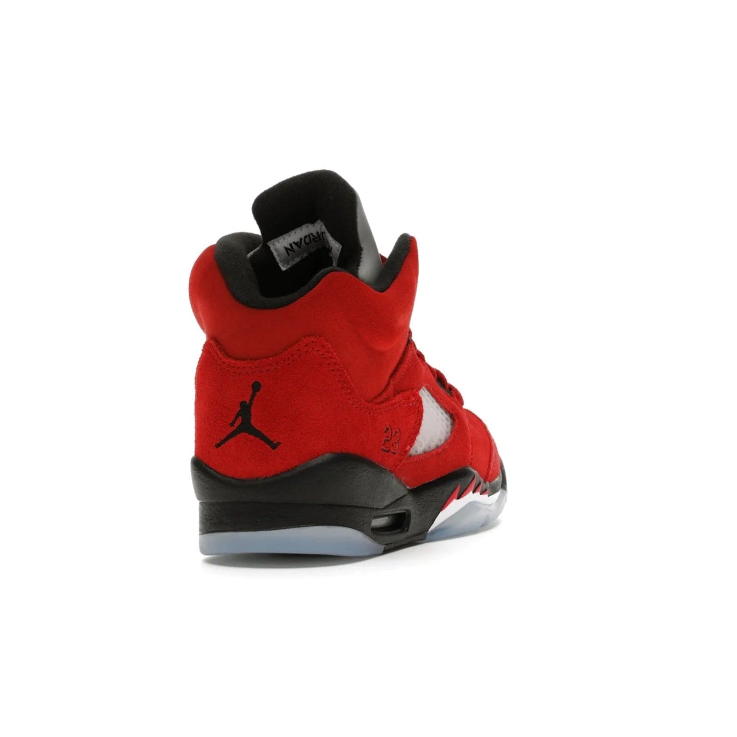 Jordan 5 Retro Raging Bull Red (2021) (GS) - Image 30 - Only at www.BallersClubKickz.com - Jordan 5 Retro Raging Bulls Red 2021 GS. Varsity Red suede upper with embroidered number 23, black leather detail, red laces, and midsole with air cushioning. Jumpman logos on tongue, heel, and outsole. On-trend streetwear and basketball style. Released April 10, 2021.