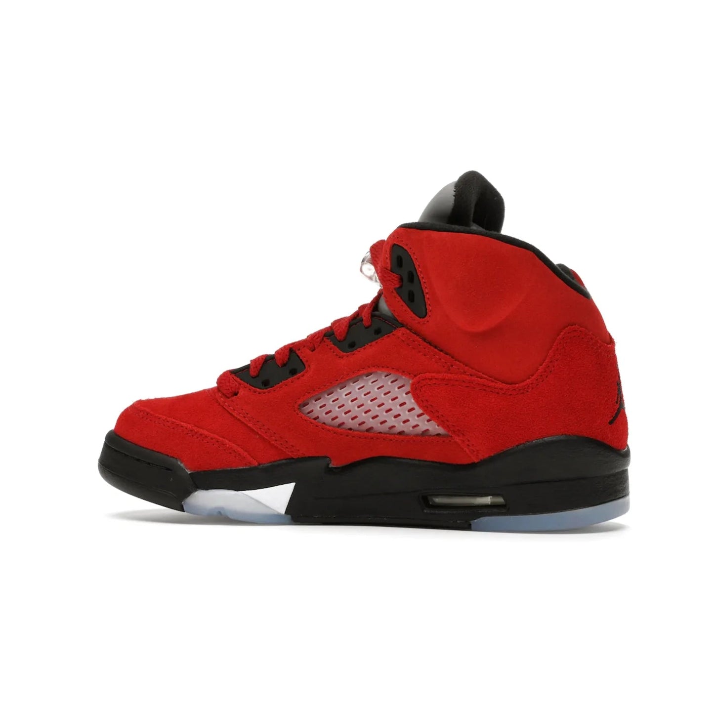 Jordan 5 Retro Raging Bull Red (2021) (GS) - Image 21 - Only at www.BallersClubKickz.com - Jordan 5 Retro Raging Bulls Red 2021 GS. Varsity Red suede upper with embroidered number 23, black leather detail, red laces, and midsole with air cushioning. Jumpman logos on tongue, heel, and outsole. On-trend streetwear and basketball style. Released April 10, 2021.