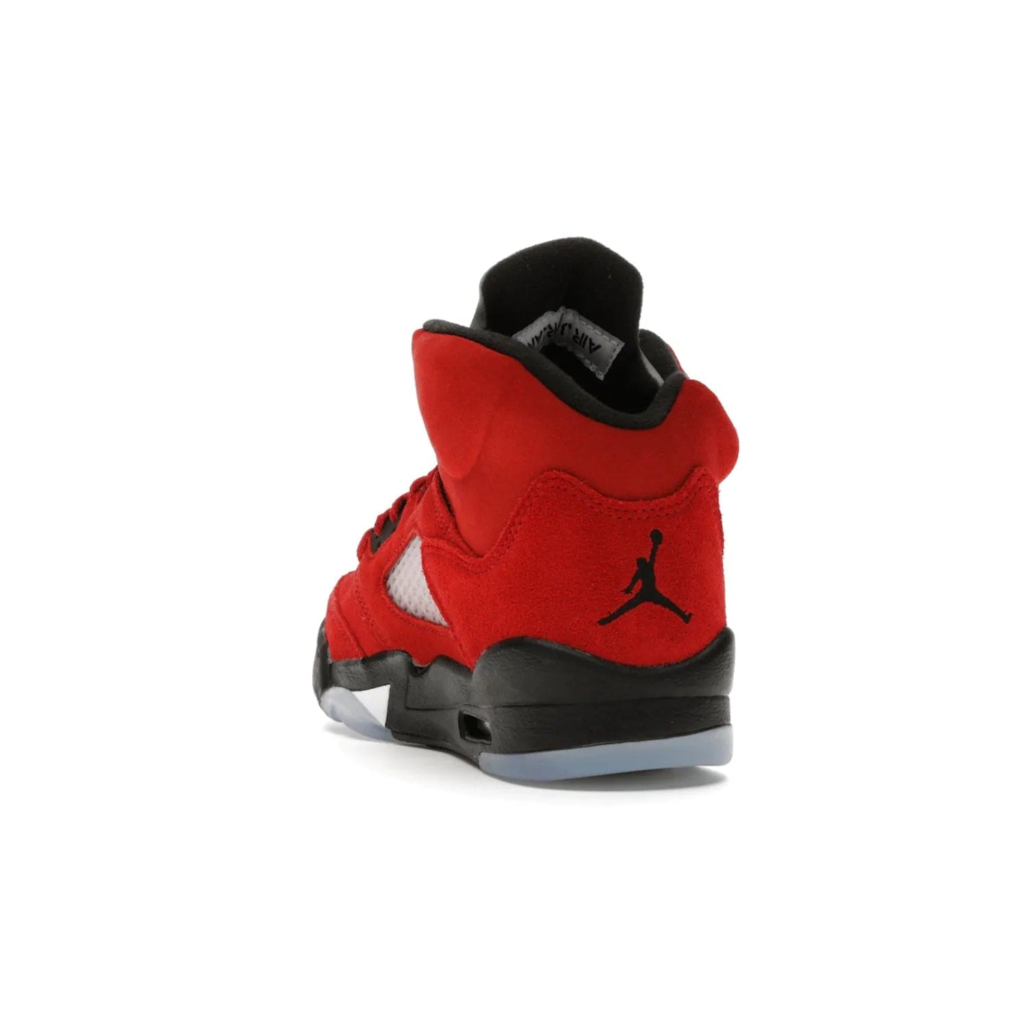 Jordan 5 Retro Raging Bull Red (2021) (GS) - Image 26 - Only at www.BallersClubKickz.com - Jordan 5 Retro Raging Bulls Red 2021 GS. Varsity Red suede upper with embroidered number 23, black leather detail, red laces, and midsole with air cushioning. Jumpman logos on tongue, heel, and outsole. On-trend streetwear and basketball style. Released April 10, 2021.