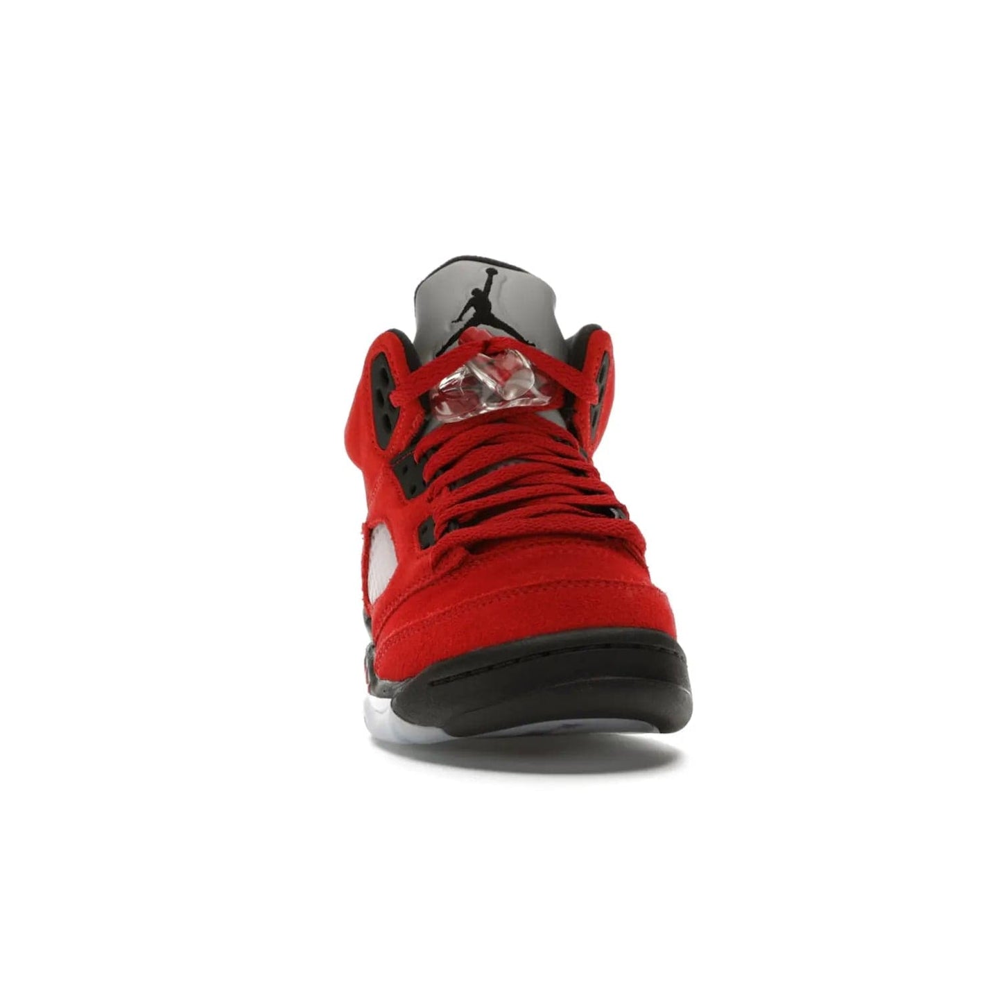 Jordan 5 Retro Raging Bull Red (2021) (GS) - Image 9 - Only at www.BallersClubKickz.com - Jordan 5 Retro Raging Bulls Red 2021 GS. Varsity Red suede upper with embroidered number 23, black leather detail, red laces, and midsole with air cushioning. Jumpman logos on tongue, heel, and outsole. On-trend streetwear and basketball style. Released April 10, 2021.