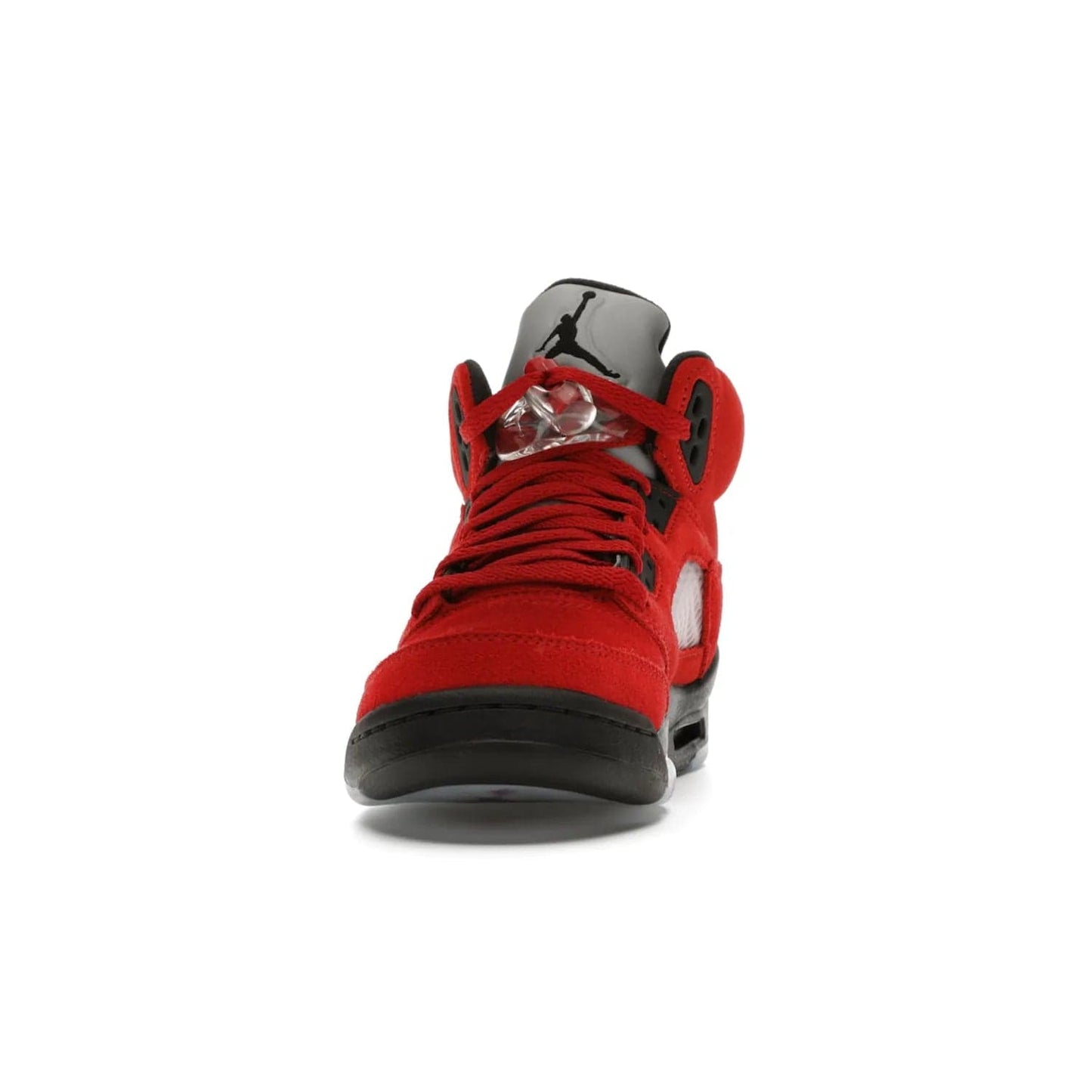 Jordan 5 Retro Raging Bull Red (2021) (GS) - Image 11 - Only at www.BallersClubKickz.com - Jordan 5 Retro Raging Bulls Red 2021 GS. Varsity Red suede upper with embroidered number 23, black leather detail, red laces, and midsole with air cushioning. Jumpman logos on tongue, heel, and outsole. On-trend streetwear and basketball style. Released April 10, 2021.