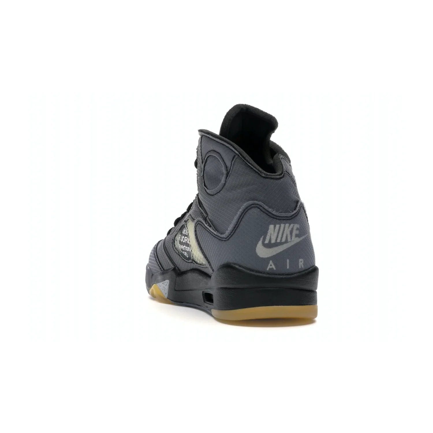 Jordan 5 Retro Off-White Muslin - Image 26 - Only at www.BallersClubKickz.com - Introducing the Jordan 5 Retro High Off-White Muslin, a modern re-imagining of a classic from Virgil Abloh. Featuring a black mesh upper, translucent net panels, window inserts, 3M reflective tongues and aged translucent outsole with fire red Jumpman detailing. Celebrating Nike Air technology, the Jordan 5 Retro released in Feb 2020.