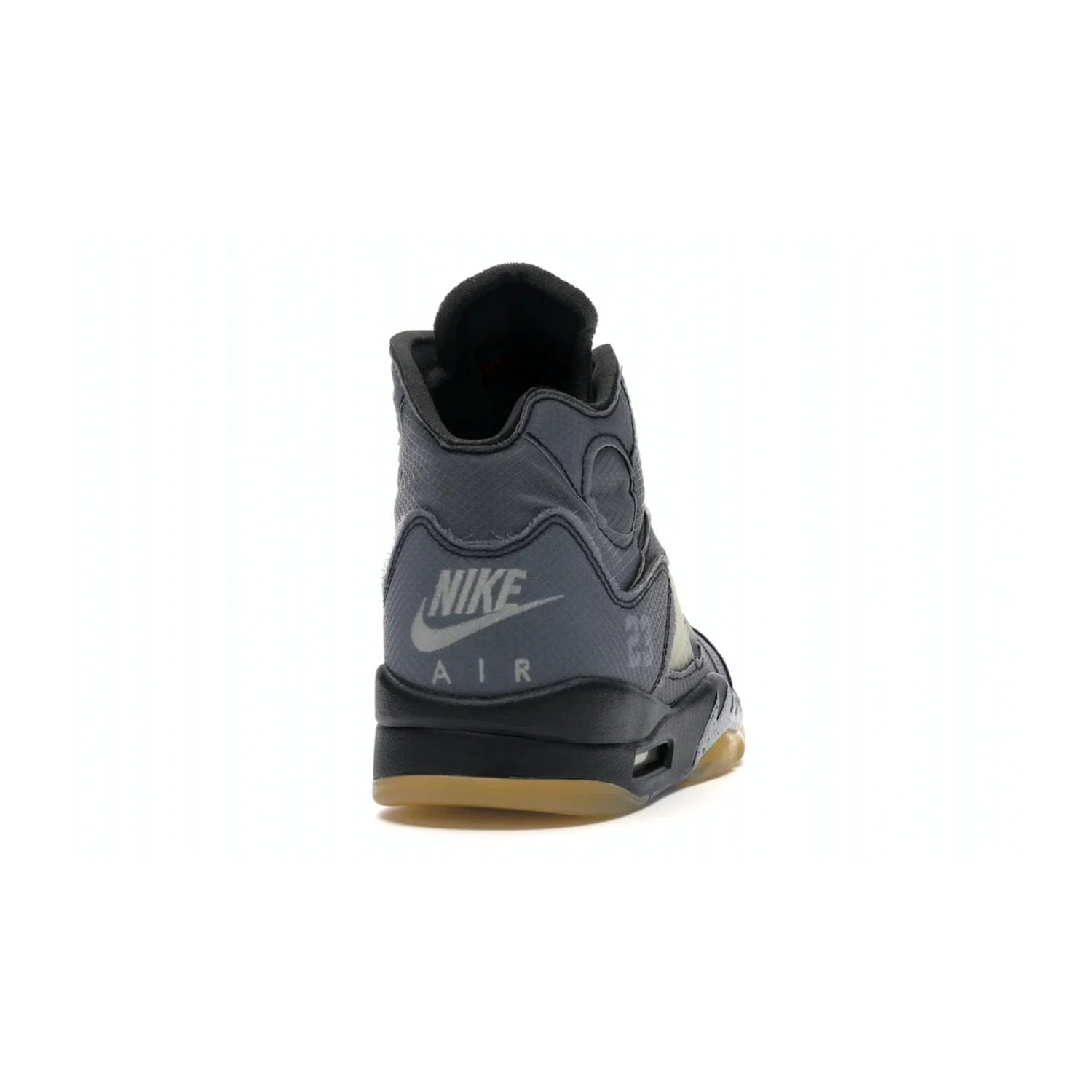 Jordan 5 Retro Off-White Muslin - Image 29 - Only at www.BallersClubKickz.com - Introducing the Jordan 5 Retro High Off-White Muslin, a modern re-imagining of a classic from Virgil Abloh. Featuring a black mesh upper, translucent net panels, window inserts, 3M reflective tongues and aged translucent outsole with fire red Jumpman detailing. Celebrating Nike Air technology, the Jordan 5 Retro released in Feb 2020.