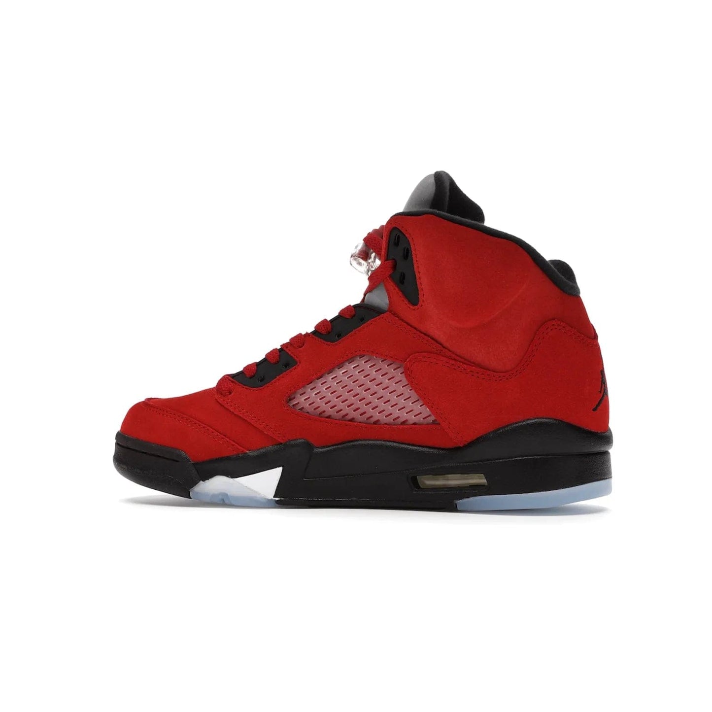 Jordan 5 Retro Raging Bull Red (2021) - Image 21 - Only at www.BallersClubKickz.com - Get ready for the 2021 stand-alone release of the Air Jordan 5 Raging Bulls! This all-suede upper combines luxe details like a Jumpman logo, red & black "23" embroidery and shark tooth detailing, atop a black midsole. Don't miss out - release date in April 2021 for $190.