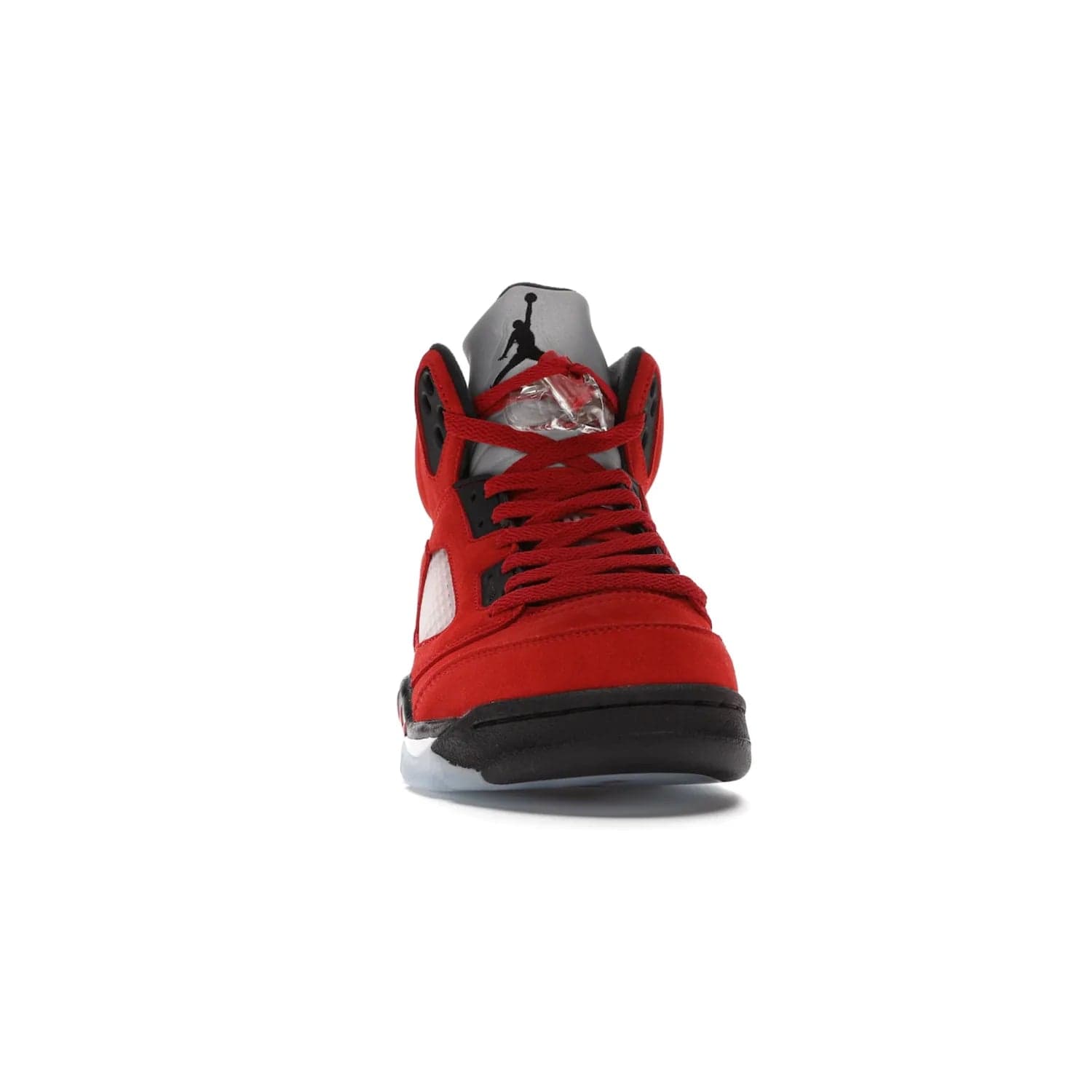 Jordan 5 Retro Raging Bull Red (2021) - Image 9 - Only at www.BallersClubKickz.com - Get ready for the 2021 stand-alone release of the Air Jordan 5 Raging Bulls! This all-suede upper combines luxe details like a Jumpman logo, red & black "23" embroidery and shark tooth detailing, atop a black midsole. Don't miss out - release date in April 2021 for $190.