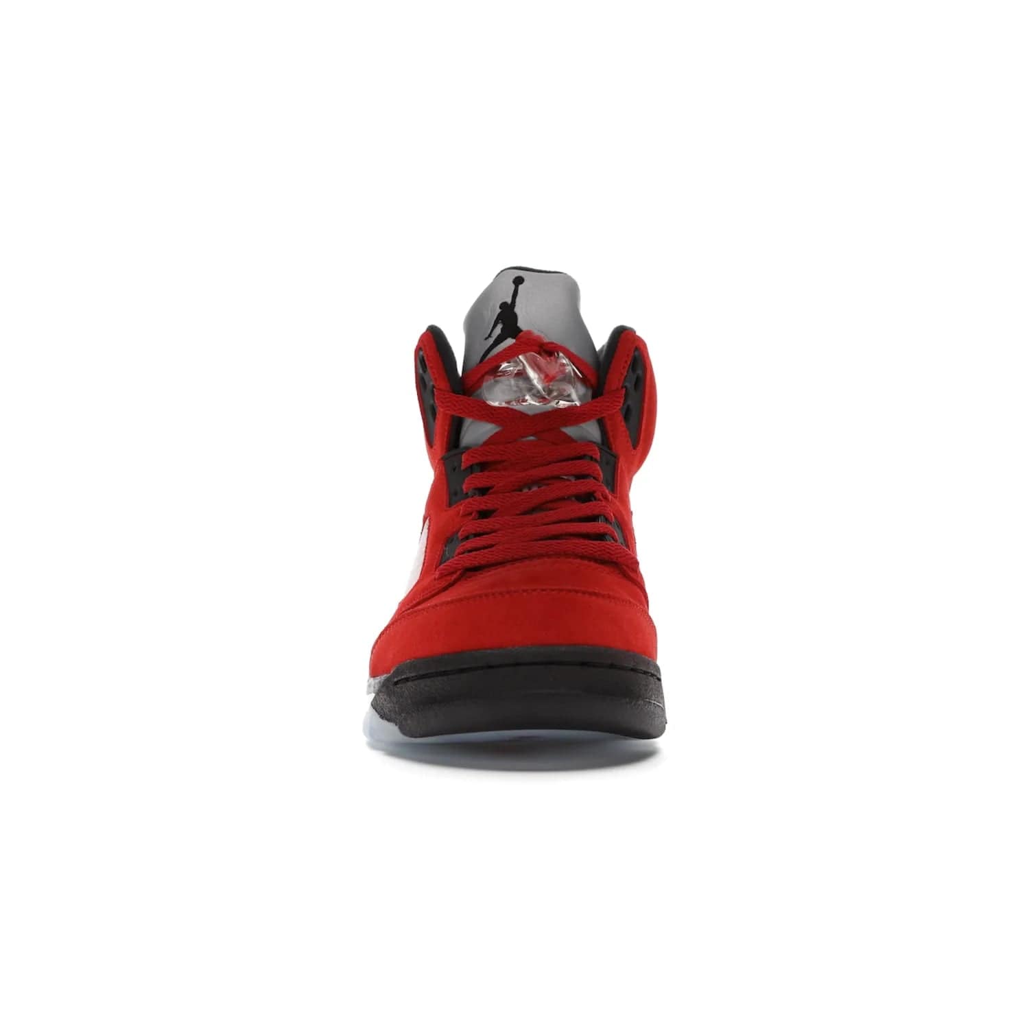 Jordan 5 Retro Raging Bull Red (2021) - Image 10 - Only at www.BallersClubKickz.com - Get ready for the 2021 stand-alone release of the Air Jordan 5 Raging Bulls! This all-suede upper combines luxe details like a Jumpman logo, red & black "23" embroidery and shark tooth detailing, atop a black midsole. Don't miss out - release date in April 2021 for $190.
