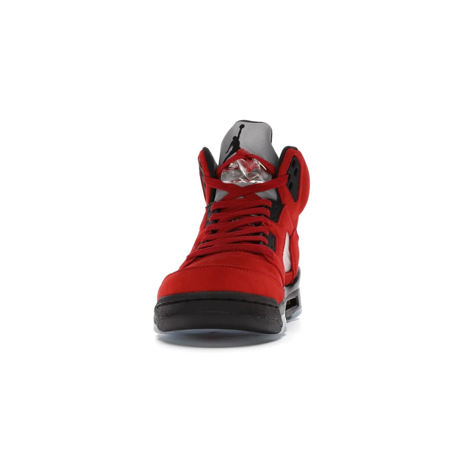 Jordan 5 Retro Raging Bull Red (2021) - Image 11 - Only at www.BallersClubKickz.com - Get ready for the 2021 stand-alone release of the Air Jordan 5 Raging Bulls! This all-suede upper combines luxe details like a Jumpman logo, red & black "23" embroidery and shark tooth detailing, atop a black midsole. Don't miss out - release date in April 2021 for $190.