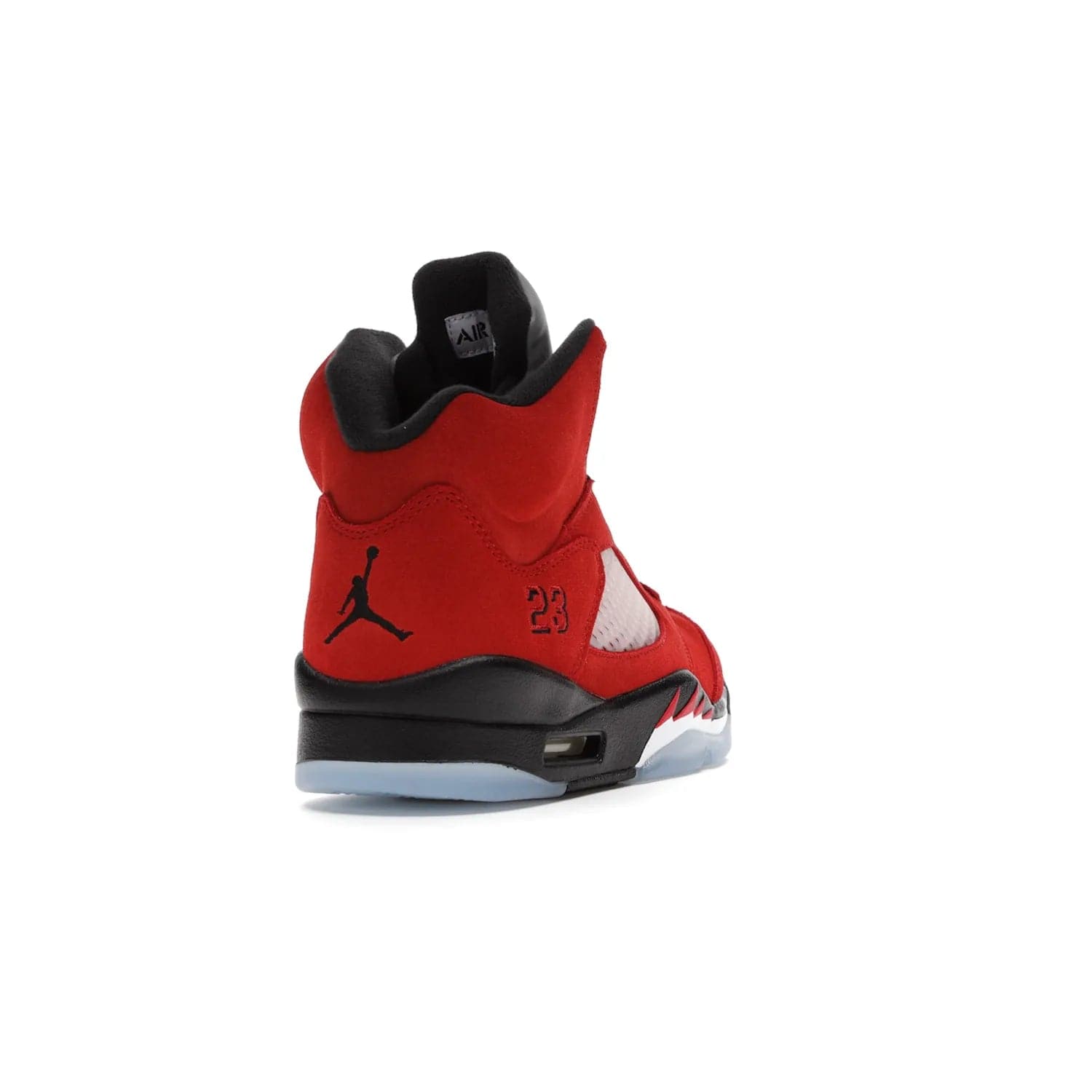 Jordan 5 Retro Raging Bull Red (2021) - Image 30 - Only at www.BallersClubKickz.com - Get ready for the 2021 stand-alone release of the Air Jordan 5 Raging Bulls! This all-suede upper combines luxe details like a Jumpman logo, red & black "23" embroidery and shark tooth detailing, atop a black midsole. Don't miss out - release date in April 2021 for $190.