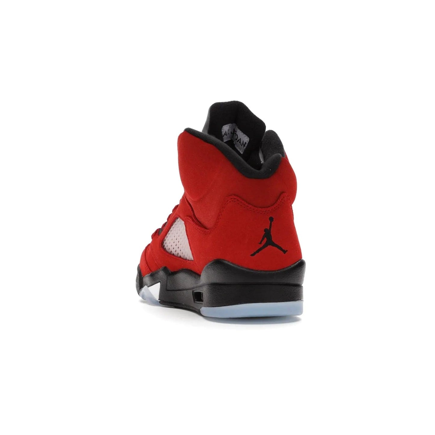 Jordan 5 Retro Raging Bull Red (2021) - Image 26 - Only at www.BallersClubKickz.com - Get ready for the 2021 stand-alone release of the Air Jordan 5 Raging Bulls! This all-suede upper combines luxe details like a Jumpman logo, red & black "23" embroidery and shark tooth detailing, atop a black midsole. Don't miss out - release date in April 2021 for $190.