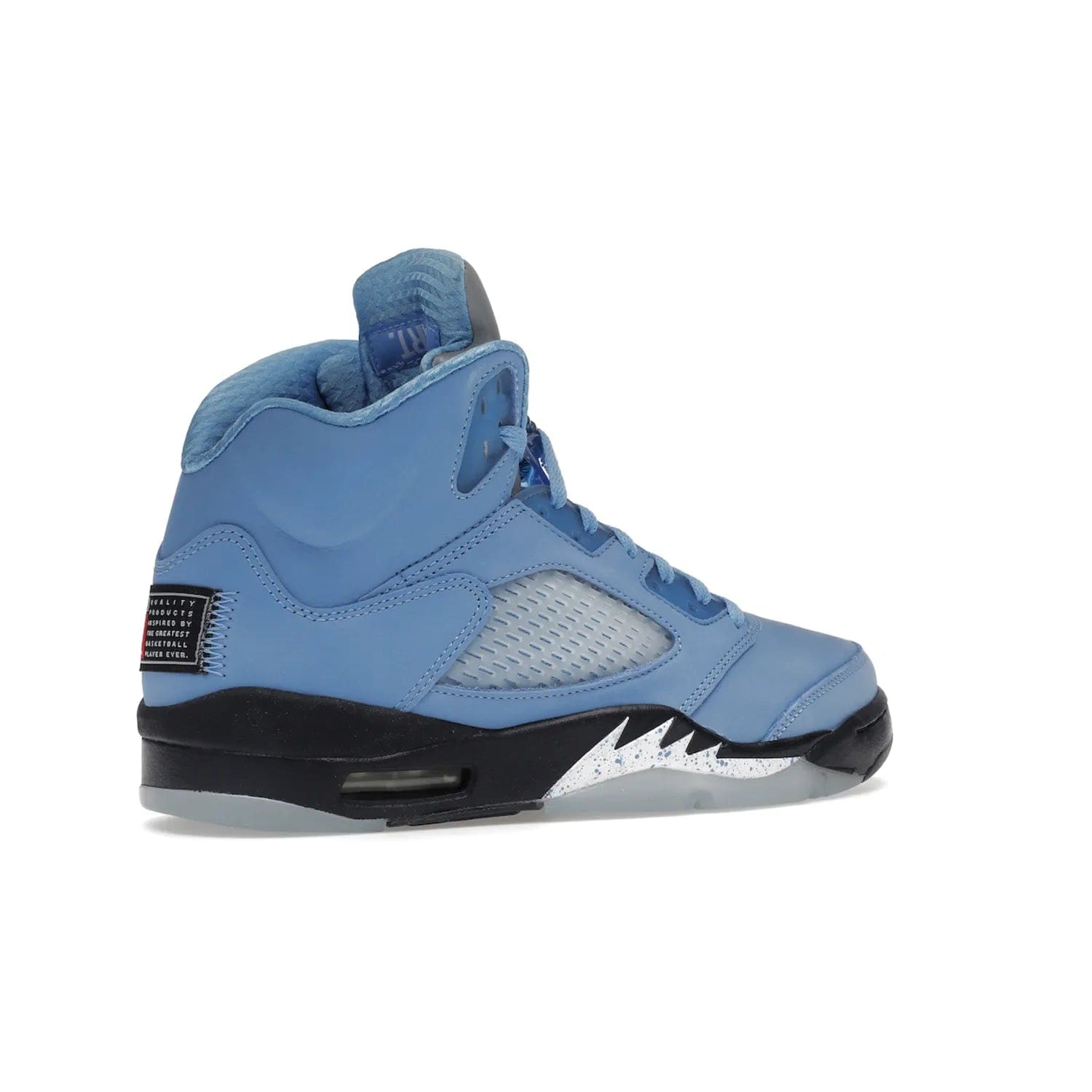 Jordan 5 Retro UNC University Blue - Image 34 - Only at www.BallersClubKickz.com - Fresh Air Jordan 5 Retro UNC University Blue in University Blue laces to honor Michael Jordan's alma mater. 3M reflective tongue, black Jumpman logo, contrasted by black midsole and translucent blue outsole. Drops March 5, 2023.