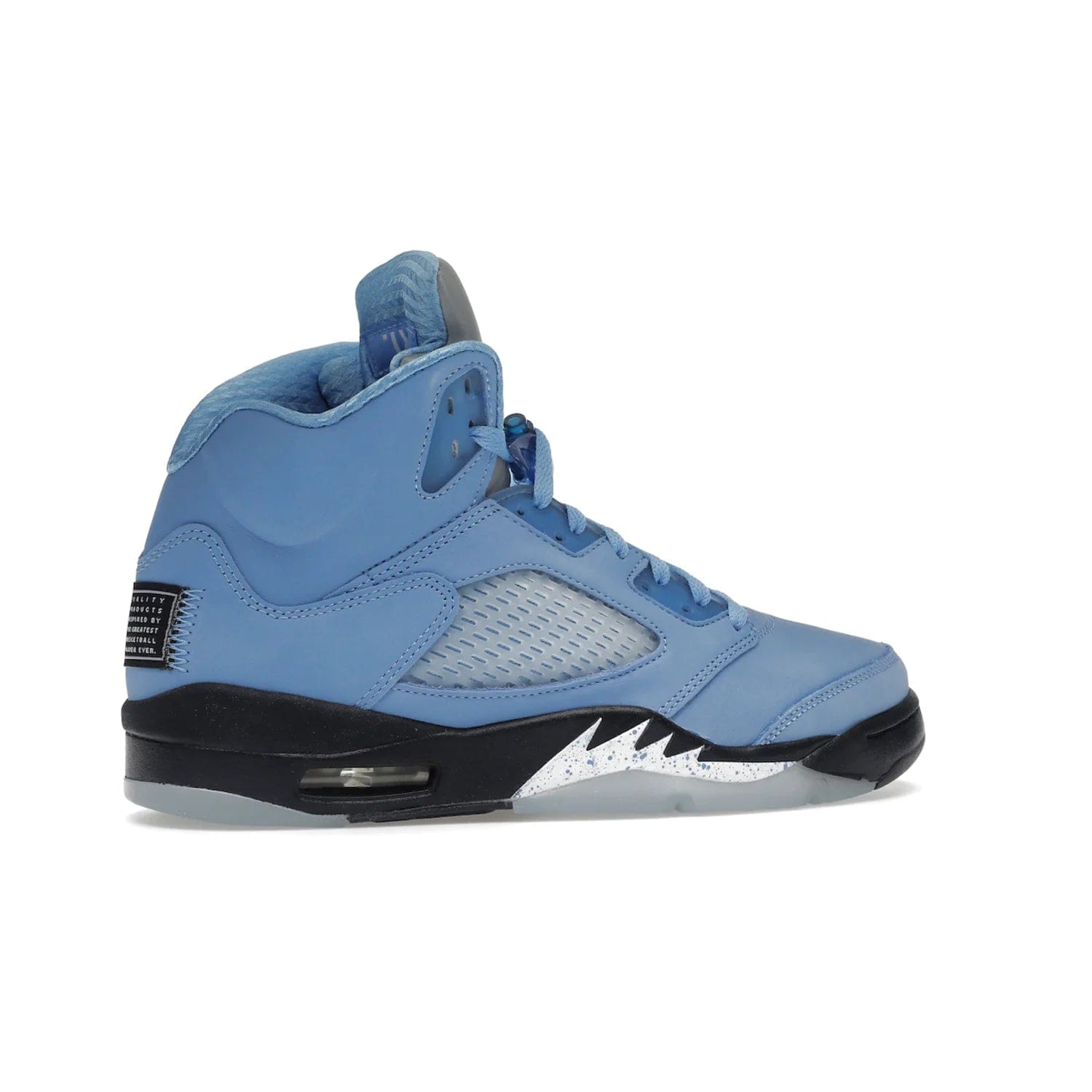 Jordan 5 Retro UNC University Blue - Image 35 - Only at www.BallersClubKickz.com - Fresh Air Jordan 5 Retro UNC University Blue in University Blue laces to honor Michael Jordan's alma mater. 3M reflective tongue, black Jumpman logo, contrasted by black midsole and translucent blue outsole. Drops March 5, 2023.