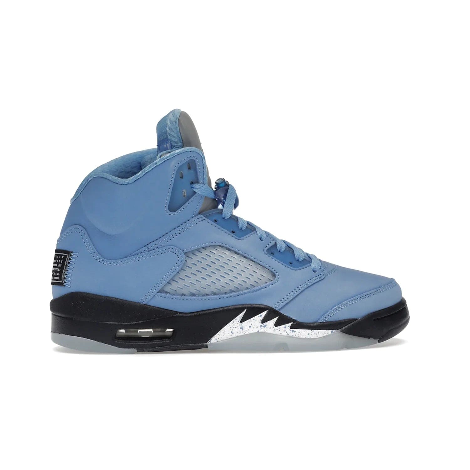 Jordan 5 Retro UNC University Blue - Image 36 - Only at www.BallersClubKickz.com - Fresh Air Jordan 5 Retro UNC University Blue in University Blue laces to honor Michael Jordan's alma mater. 3M reflective tongue, black Jumpman logo, contrasted by black midsole and translucent blue outsole. Drops March 5, 2023.