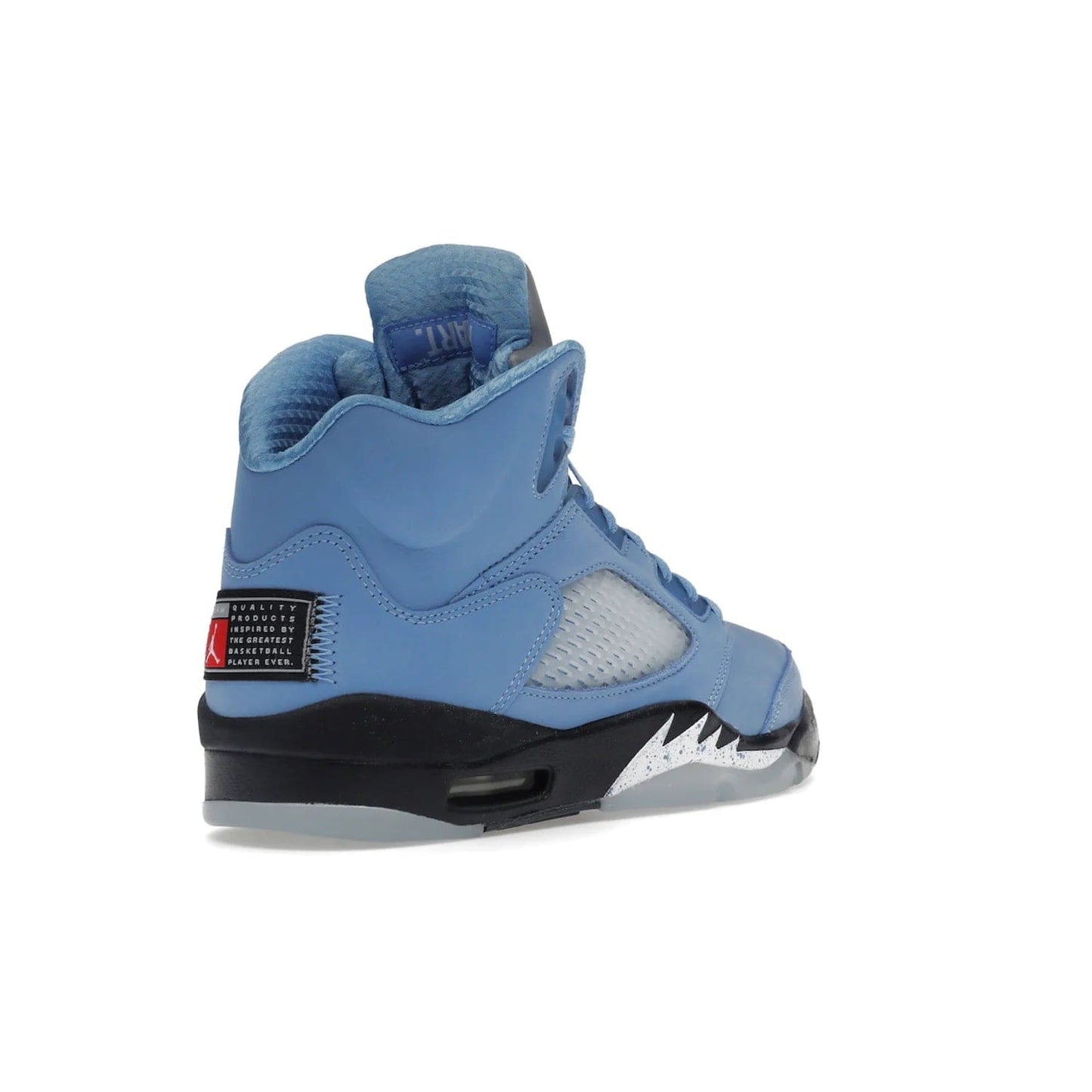 Jordan 5 Retro UNC University Blue - Image 32 - Only at www.BallersClubKickz.com - Fresh Air Jordan 5 Retro UNC University Blue in University Blue laces to honor Michael Jordan's alma mater. 3M reflective tongue, black Jumpman logo, contrasted by black midsole and translucent blue outsole. Drops March 5, 2023.