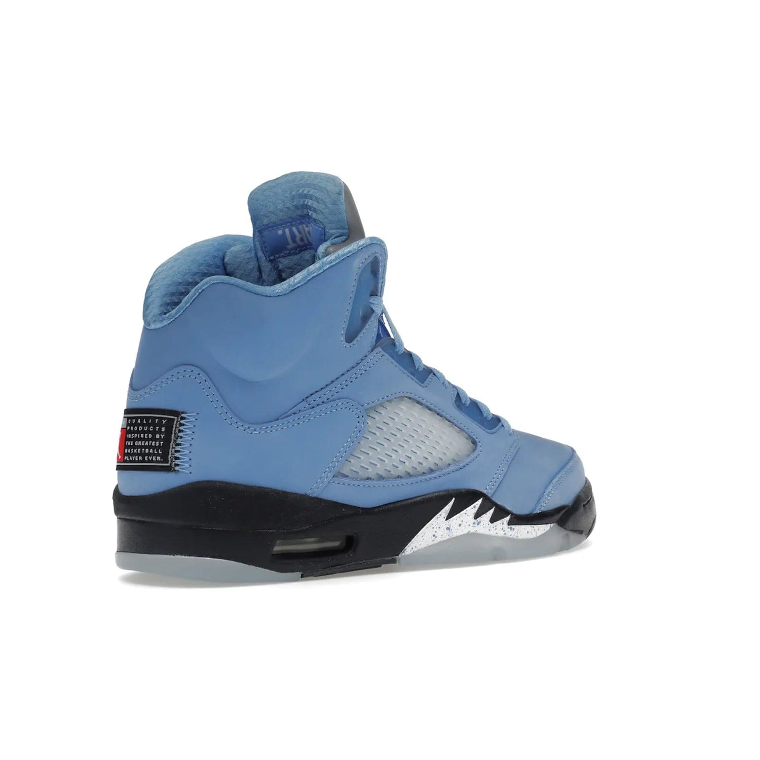 Jordan 5 Retro UNC University Blue - Image 33 - Only at www.BallersClubKickz.com - Fresh Air Jordan 5 Retro UNC University Blue in University Blue laces to honor Michael Jordan's alma mater. 3M reflective tongue, black Jumpman logo, contrasted by black midsole and translucent blue outsole. Drops March 5, 2023.