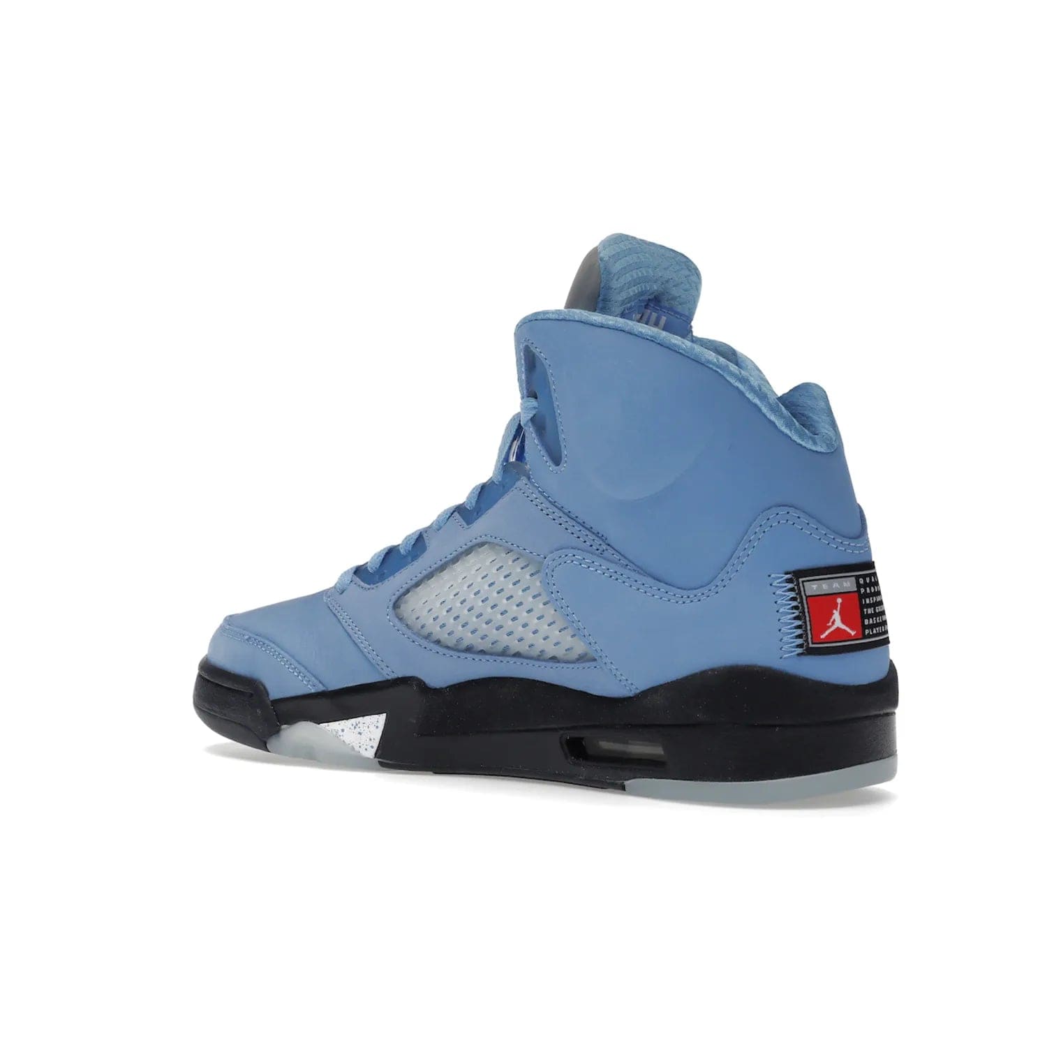 Jordan 5 Retro UNC University Blue - Image 23 - Only at www.BallersClubKickz.com - Fresh Air Jordan 5 Retro UNC University Blue in University Blue laces to honor Michael Jordan's alma mater. 3M reflective tongue, black Jumpman logo, contrasted by black midsole and translucent blue outsole. Drops March 5, 2023.