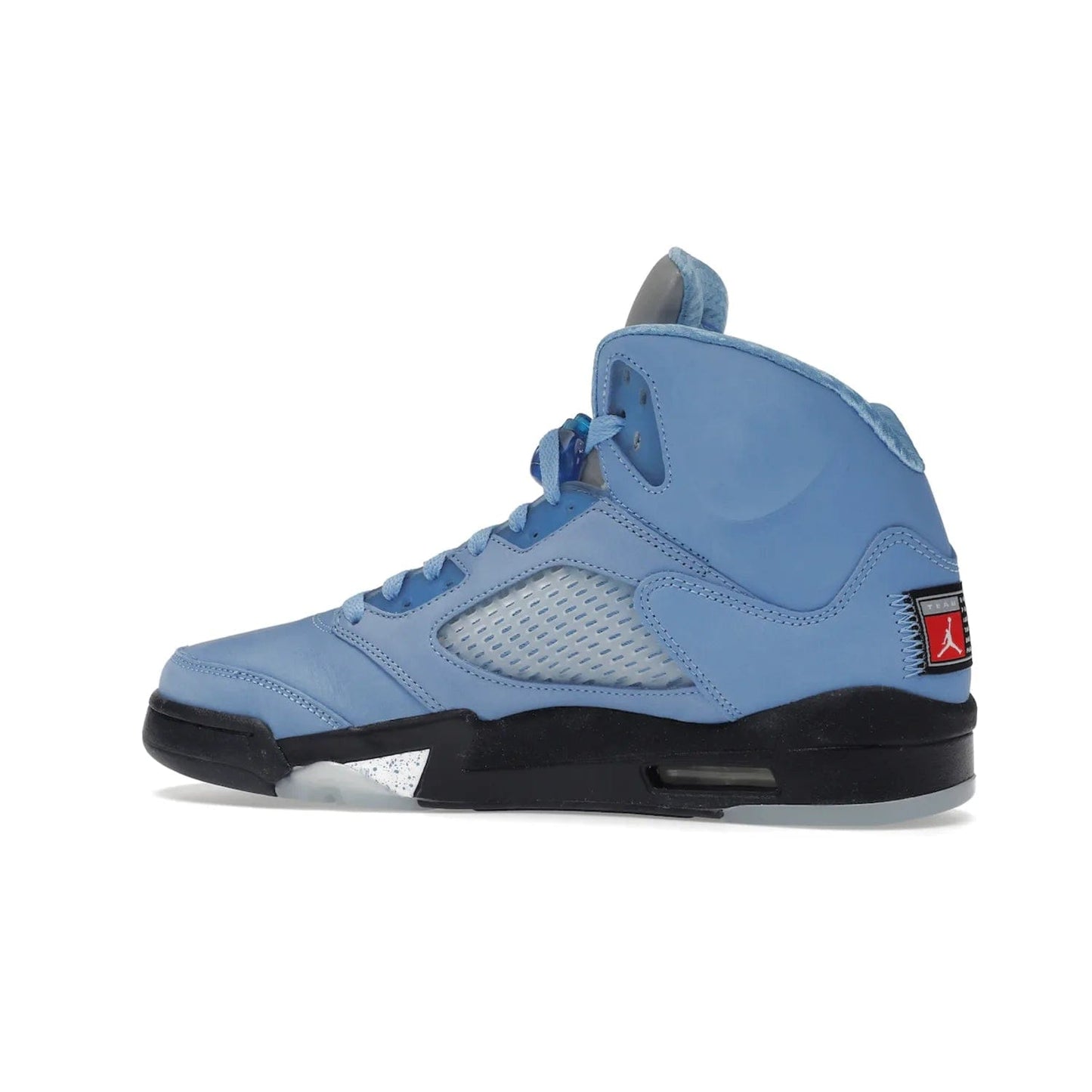 Jordan 5 Retro UNC University Blue - Image 21 - Only at www.BallersClubKickz.com - Fresh Air Jordan 5 Retro UNC University Blue in University Blue laces to honor Michael Jordan's alma mater. 3M reflective tongue, black Jumpman logo, contrasted by black midsole and translucent blue outsole. Drops March 5, 2023.