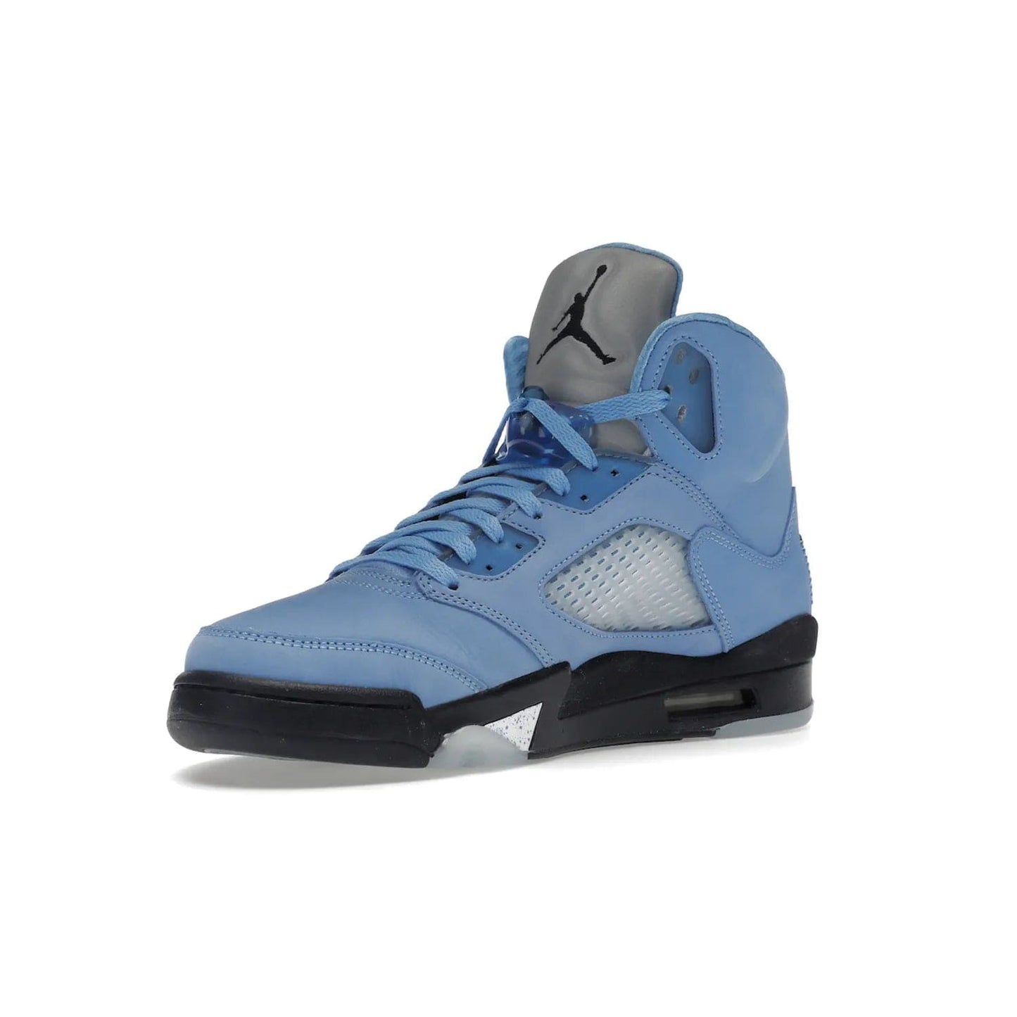 Jordan 5 Retro UNC University Blue - Image 15 - Only at www.BallersClubKickz.com - Fresh Air Jordan 5 Retro UNC University Blue in University Blue laces to honor Michael Jordan's alma mater. 3M reflective tongue, black Jumpman logo, contrasted by black midsole and translucent blue outsole. Drops March 5, 2023.