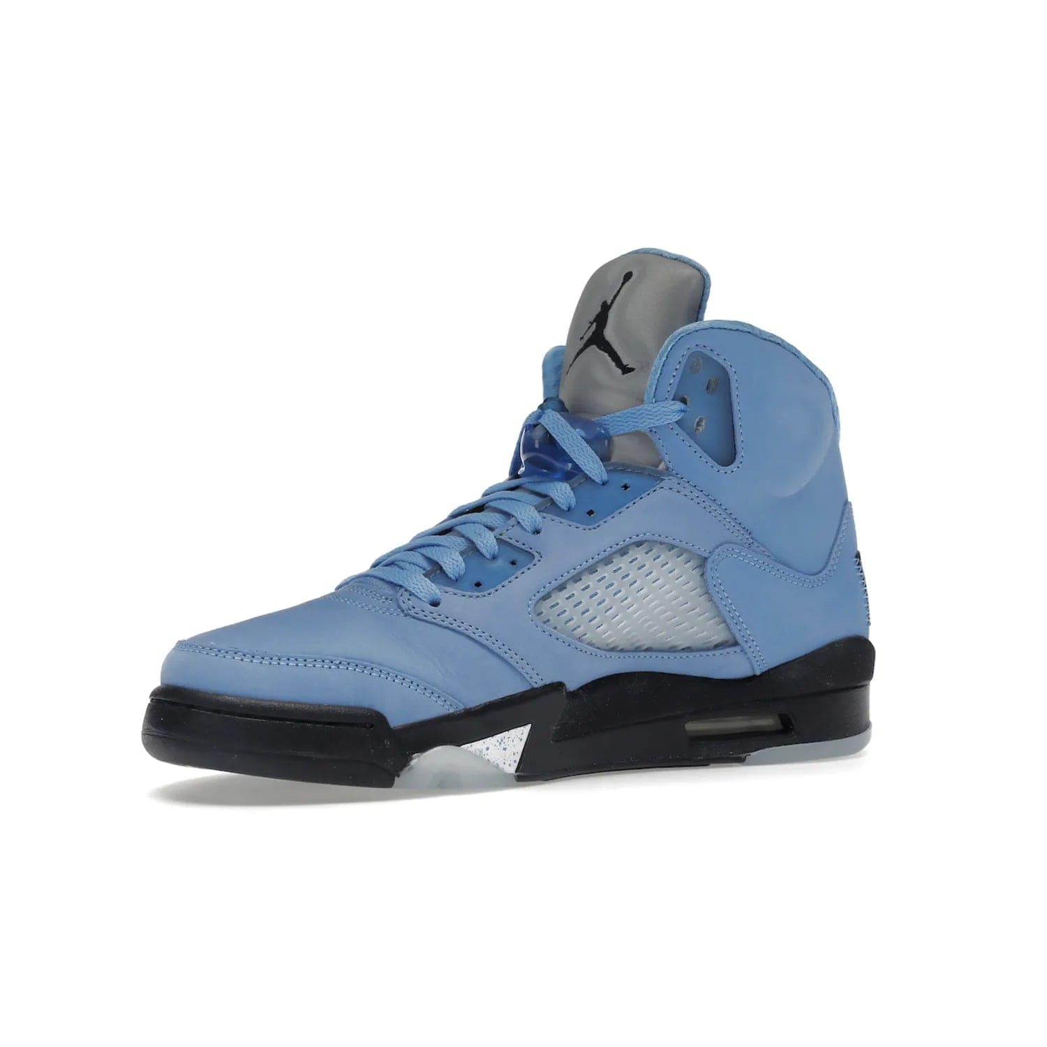 Jordan 5 Retro UNC University Blue - Image 16 - Only at www.BallersClubKickz.com - Fresh Air Jordan 5 Retro UNC University Blue in University Blue laces to honor Michael Jordan's alma mater. 3M reflective tongue, black Jumpman logo, contrasted by black midsole and translucent blue outsole. Drops March 5, 2023.