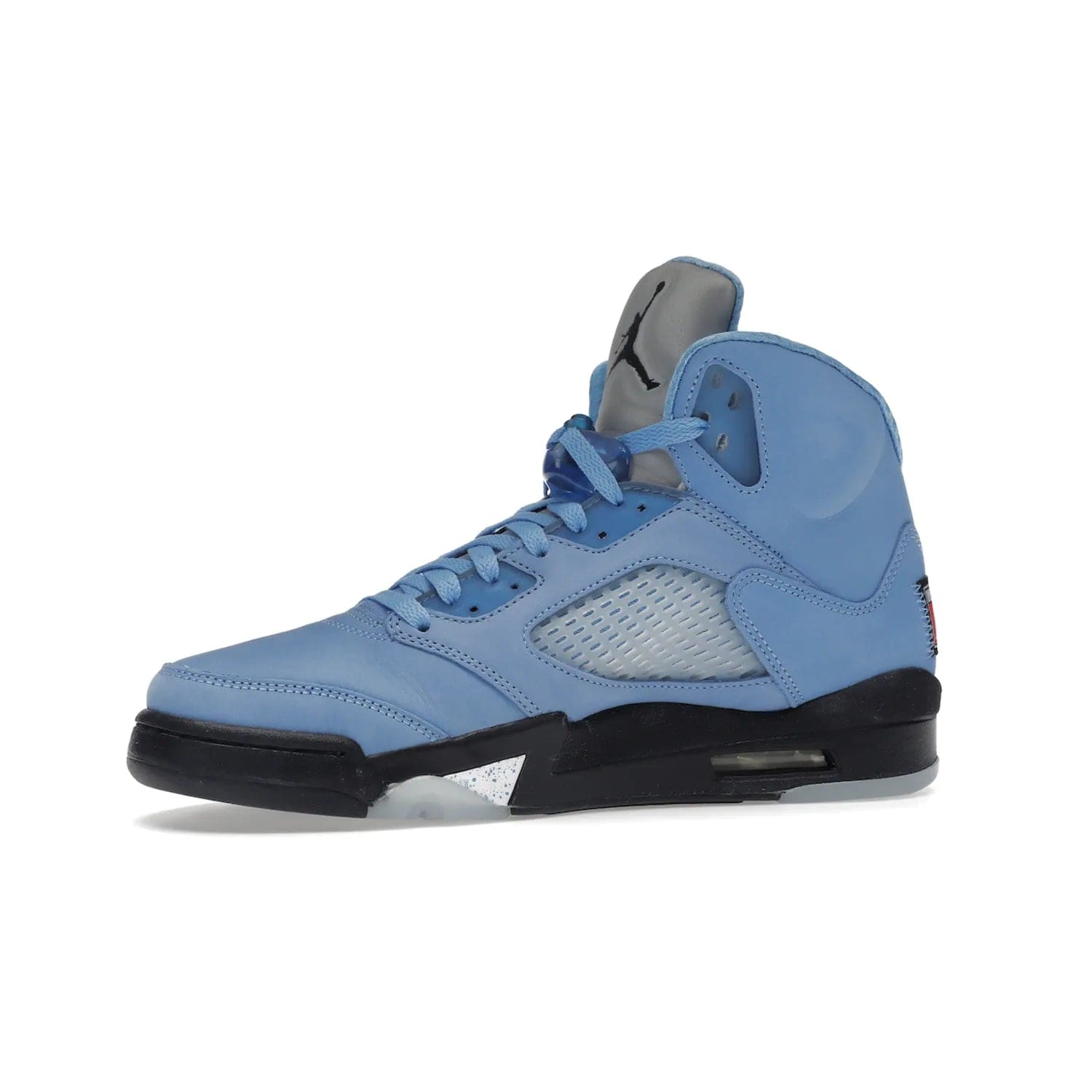 Jordan 5 Retro UNC University Blue - Image 17 - Only at www.BallersClubKickz.com - Fresh Air Jordan 5 Retro UNC University Blue in University Blue laces to honor Michael Jordan's alma mater. 3M reflective tongue, black Jumpman logo, contrasted by black midsole and translucent blue outsole. Drops March 5, 2023.