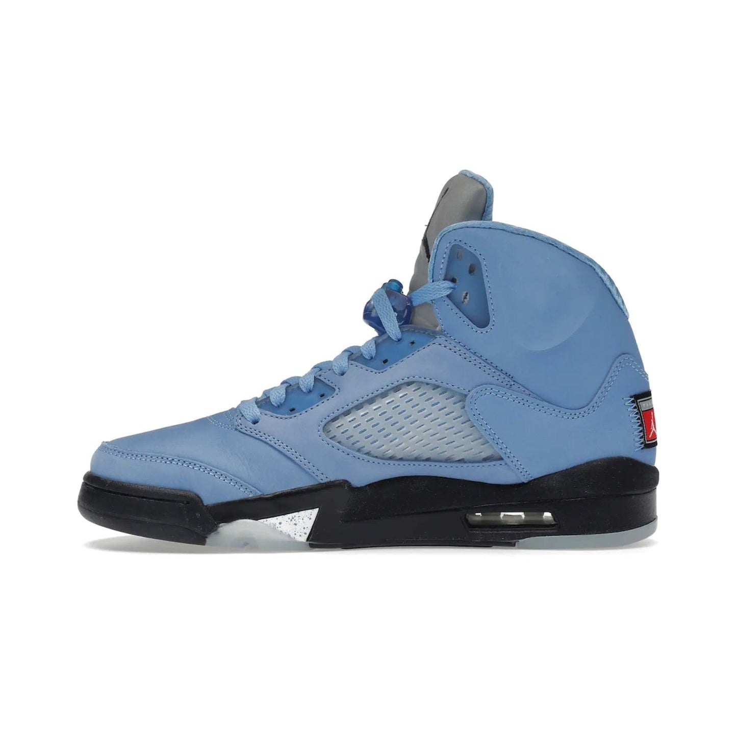 Jordan 5 Retro UNC University Blue - Image 19 - Only at www.BallersClubKickz.com - Fresh Air Jordan 5 Retro UNC University Blue in University Blue laces to honor Michael Jordan's alma mater. 3M reflective tongue, black Jumpman logo, contrasted by black midsole and translucent blue outsole. Drops March 5, 2023.