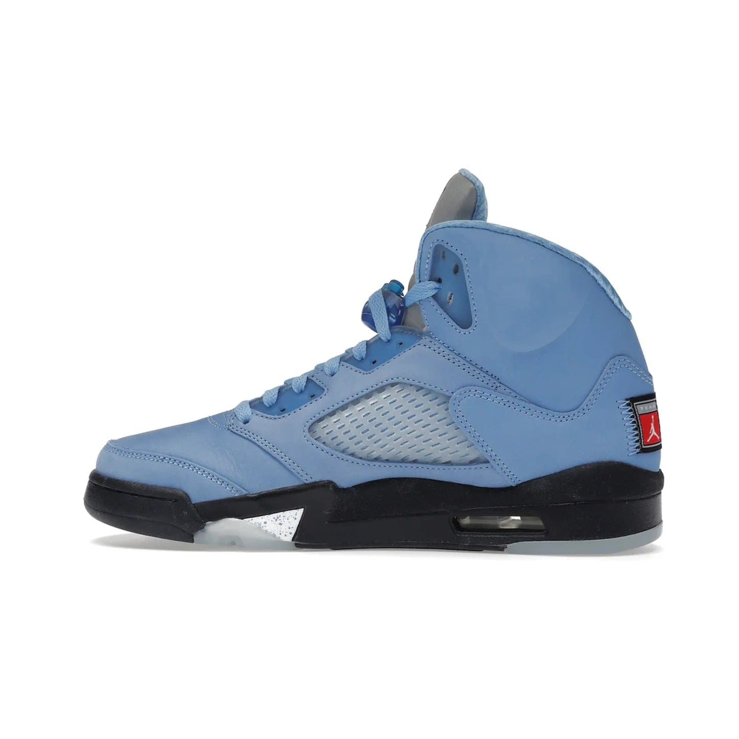 Jordan 5 Retro UNC University Blue - Image 20 - Only at www.BallersClubKickz.com - Fresh Air Jordan 5 Retro UNC University Blue in University Blue laces to honor Michael Jordan's alma mater. 3M reflective tongue, black Jumpman logo, contrasted by black midsole and translucent blue outsole. Drops March 5, 2023.