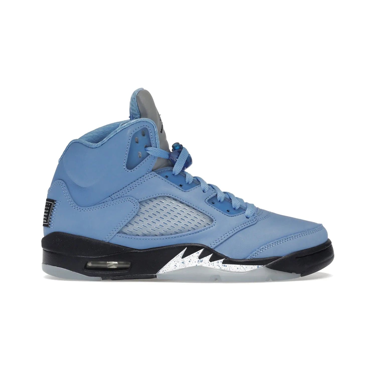 Jordan 5 Retro UNC University Blue - Image 1 - Only at www.BallersClubKickz.com - Fresh Air Jordan 5 Retro UNC University Blue in University Blue laces to honor Michael Jordan's alma mater. 3M reflective tongue, black Jumpman logo, contrasted by black midsole and translucent blue outsole. Drops March 5, 2023.