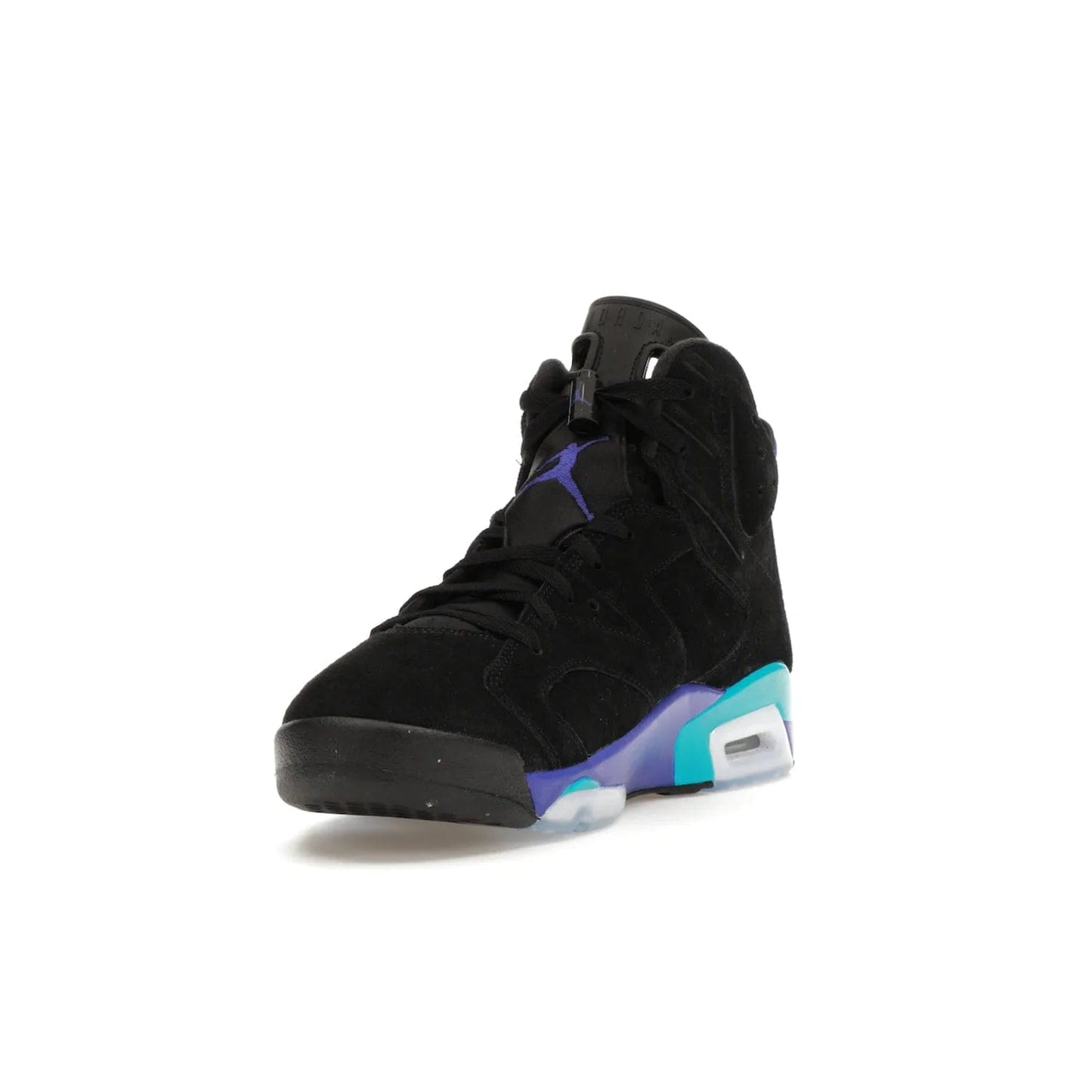 Jordan 6 Retro Aqua - Image 13 - Only at www.BallersClubKickz.com - Feel the classic Jordan 6 Retro Aqua paired with modern style. Black, Bright Concord, and Aquatone hues are crafted with a supple suede and rubberized heel tab. This standout sneaker adds signature Jordan elements at $200. Elevate your style with the Jordan 6 Retro Aqua.