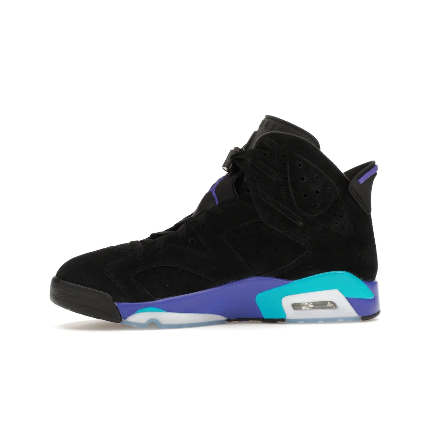 Jordan 6 Retro Aqua - Image 18 - Only at www.BallersClubKickz.com - Feel the classic Jordan 6 Retro Aqua paired with modern style. Black, Bright Concord, and Aquatone hues are crafted with a supple suede and rubberized heel tab. This standout sneaker adds signature Jordan elements at $200. Elevate your style with the Jordan 6 Retro Aqua.