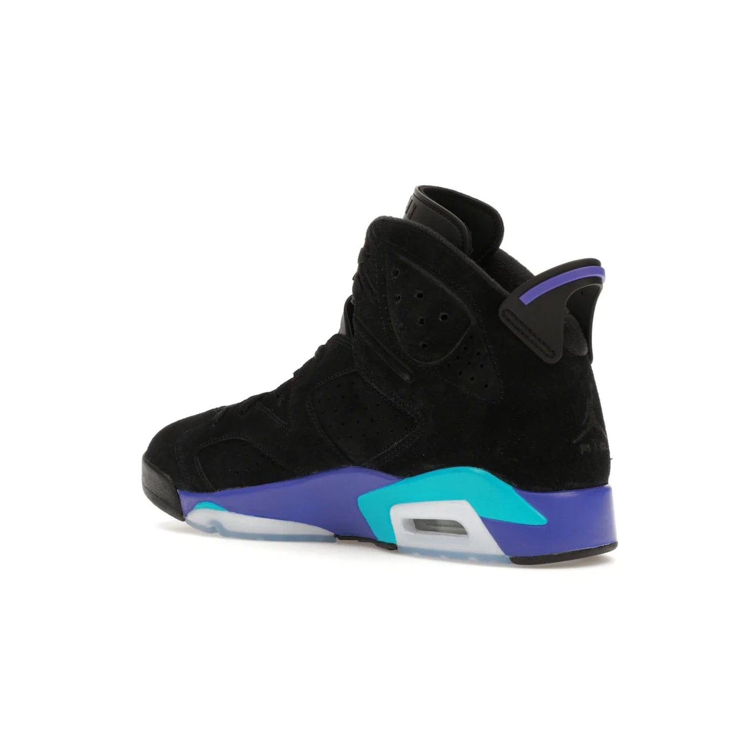 Jordan 6 Retro Aqua - Image 23 - Only at www.BallersClubKickz.com - Feel the classic Jordan 6 Retro Aqua paired with modern style. Black, Bright Concord, and Aquatone hues are crafted with a supple suede and rubberized heel tab. This standout sneaker adds signature Jordan elements at $200. Elevate your style with the Jordan 6 Retro Aqua.