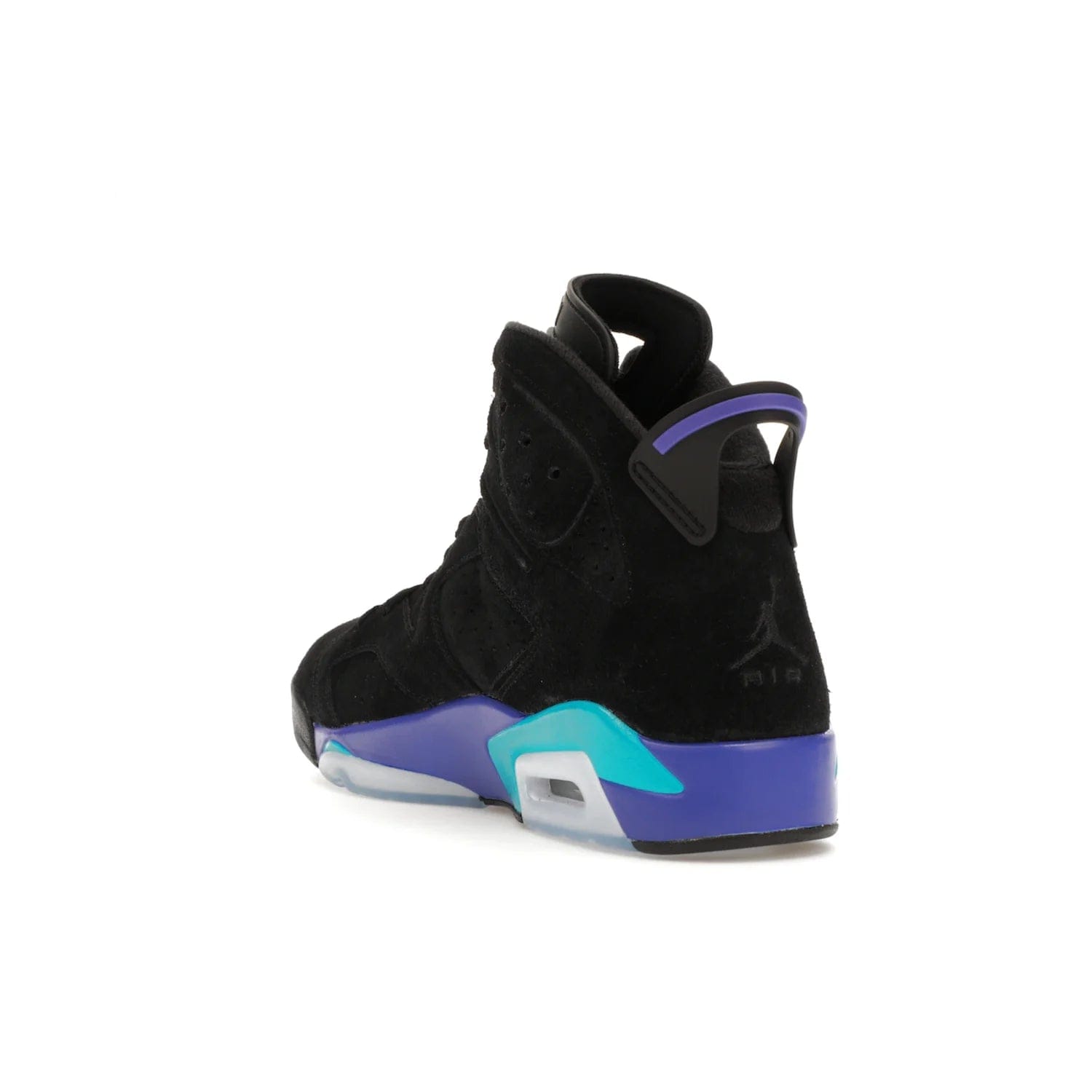 Jordan 6 Retro Aqua - Image 25 - Only at www.BallersClubKickz.com - Feel the classic Jordan 6 Retro Aqua paired with modern style. Black, Bright Concord, and Aquatone hues are crafted with a supple suede and rubberized heel tab. This standout sneaker adds signature Jordan elements at $200. Elevate your style with the Jordan 6 Retro Aqua.