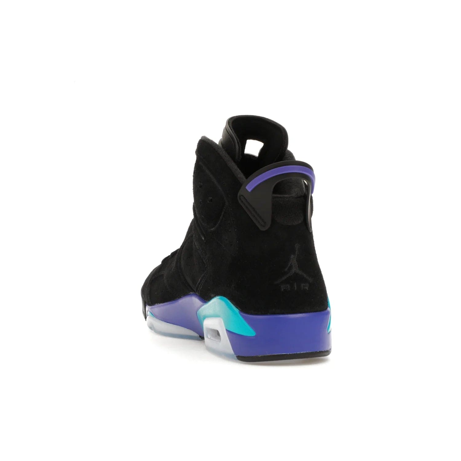 Jordan 6 Retro Aqua - Image 26 - Only at www.BallersClubKickz.com - Feel the classic Jordan 6 Retro Aqua paired with modern style. Black, Bright Concord, and Aquatone hues are crafted with a supple suede and rubberized heel tab. This standout sneaker adds signature Jordan elements at $200. Elevate your style with the Jordan 6 Retro Aqua.