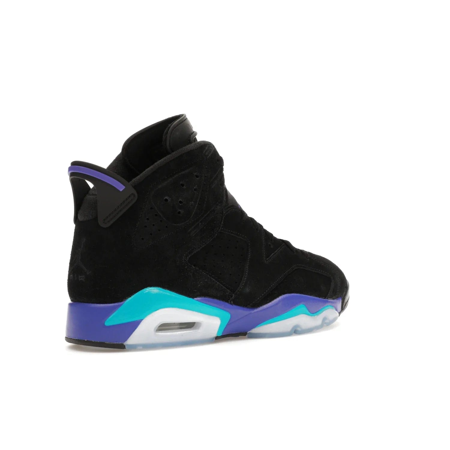 Jordan 6 Retro Aqua - Image 33 - Only at www.BallersClubKickz.com - Feel the classic Jordan 6 Retro Aqua paired with modern style. Black, Bright Concord, and Aquatone hues are crafted with a supple suede and rubberized heel tab. This standout sneaker adds signature Jordan elements at $200. Elevate your style with the Jordan 6 Retro Aqua.