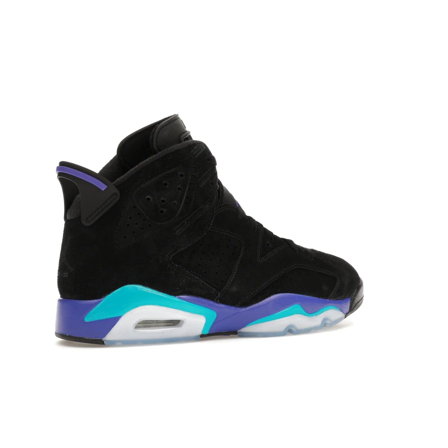 Jordan 6 Retro Aqua - Image 34 - Only at www.BallersClubKickz.com - Feel the classic Jordan 6 Retro Aqua paired with modern style. Black, Bright Concord, and Aquatone hues are crafted with a supple suede and rubberized heel tab. This standout sneaker adds signature Jordan elements at $200. Elevate your style with the Jordan 6 Retro Aqua.