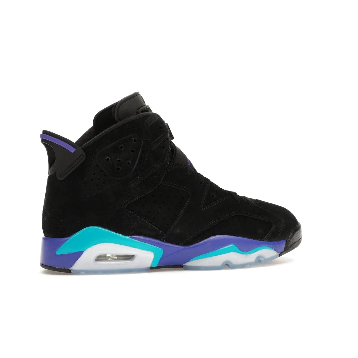 Jordan 6 Retro Aqua - Image 35 - Only at www.BallersClubKickz.com - Feel the classic Jordan 6 Retro Aqua paired with modern style. Black, Bright Concord, and Aquatone hues are crafted with a supple suede and rubberized heel tab. This standout sneaker adds signature Jordan elements at $200. Elevate your style with the Jordan 6 Retro Aqua.