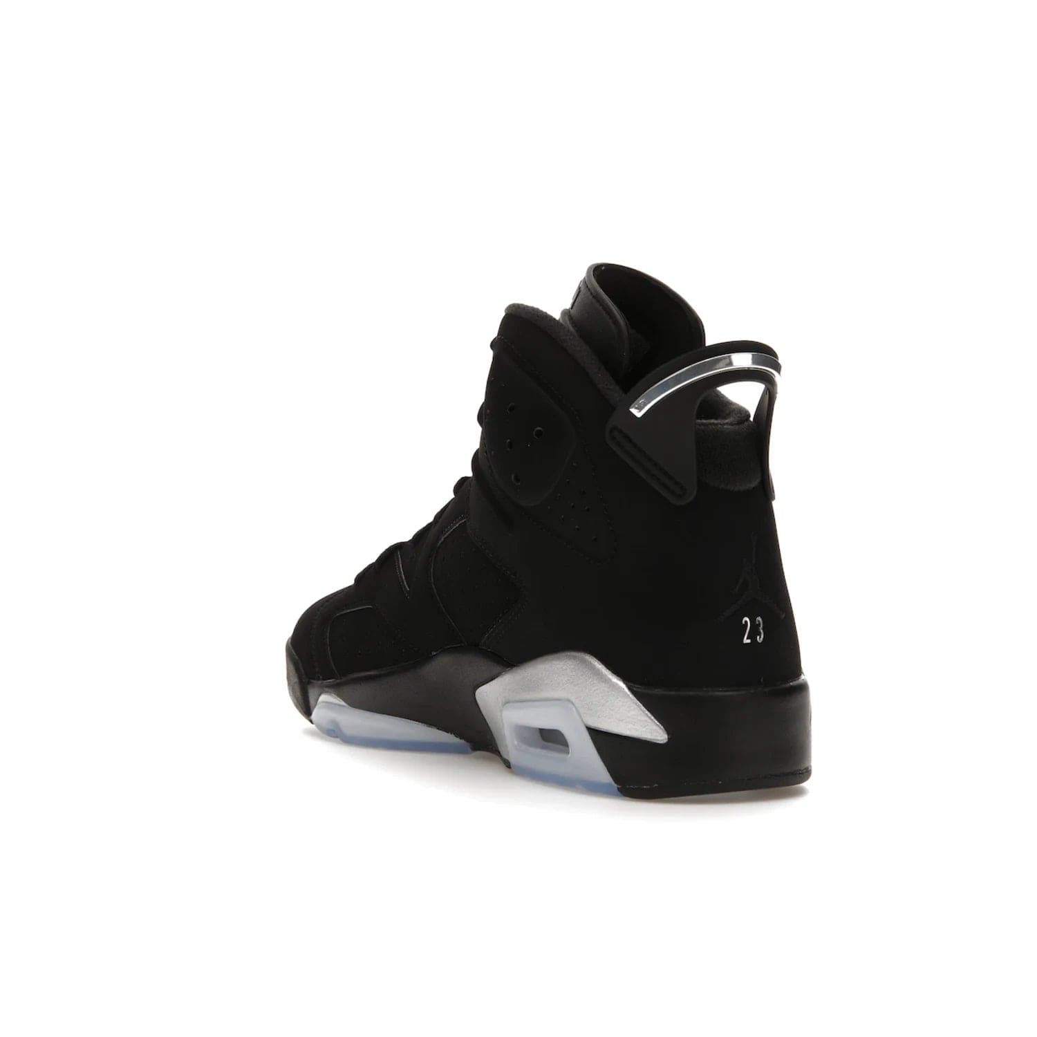 Jordan 6 Retro Chrome Metallic Silver - Image 25 - Only at www.BallersClubKickz.com - A signature sneaker from the Air Jordan franchise. Crafted with tumbled leather, synthetic nubuck, and synthetic textiles for superior comfort and support. Black and metallic silver colour palette. Black polyurethane midsole, translucent rubber outsole, Jumpman branding, windowed tongue, lace locks & spoiler-like heel tab. Air Jordan 6 Retro Metallic Silver for an athletic upgrade with a touch of class.