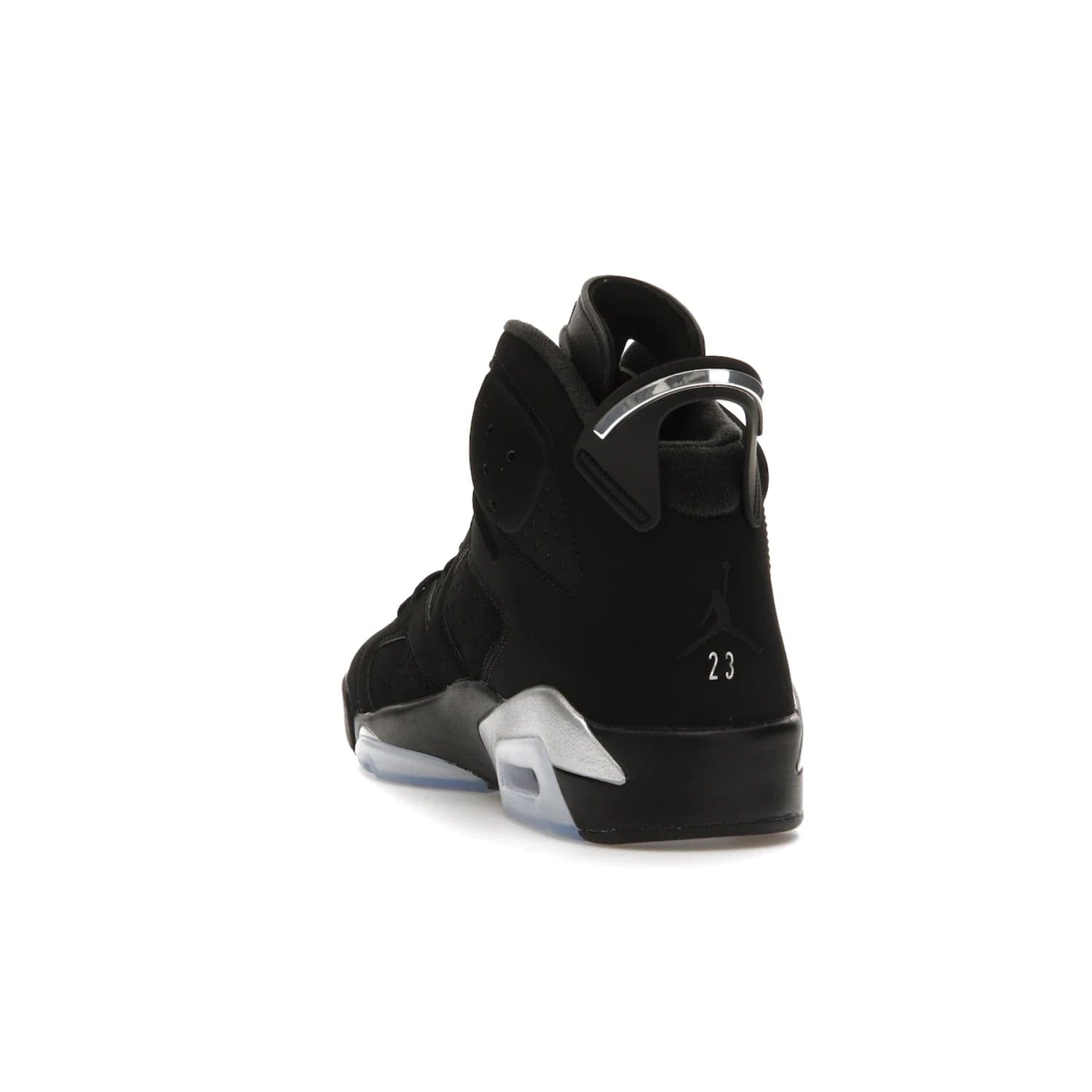 Jordan 6 Retro Chrome Metallic Silver - Image 26 - Only at www.BallersClubKickz.com - A signature sneaker from the Air Jordan franchise. Crafted with tumbled leather, synthetic nubuck, and synthetic textiles for superior comfort and support. Black and metallic silver colour palette. Black polyurethane midsole, translucent rubber outsole, Jumpman branding, windowed tongue, lace locks & spoiler-like heel tab. Air Jordan 6 Retro Metallic Silver for an athletic upgrade with a touch of class.