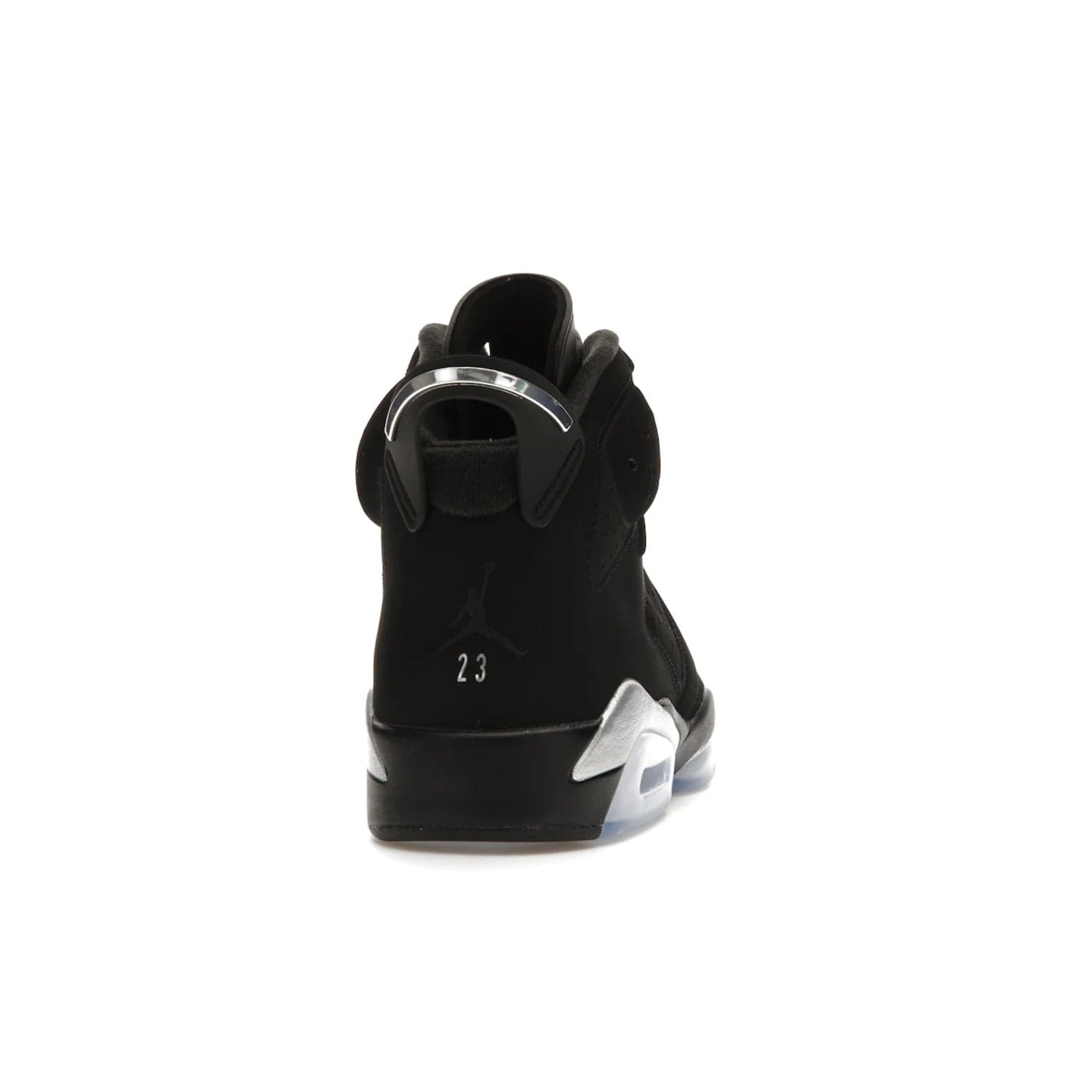 Jordan 6 Retro Chrome Metallic Silver - Image 29 - Only at www.BallersClubKickz.com - A signature sneaker from the Air Jordan franchise. Crafted with tumbled leather, synthetic nubuck, and synthetic textiles for superior comfort and support. Black and metallic silver colour palette. Black polyurethane midsole, translucent rubber outsole, Jumpman branding, windowed tongue, lace locks & spoiler-like heel tab. Air Jordan 6 Retro Metallic Silver for an athletic upgrade with a touch of class.