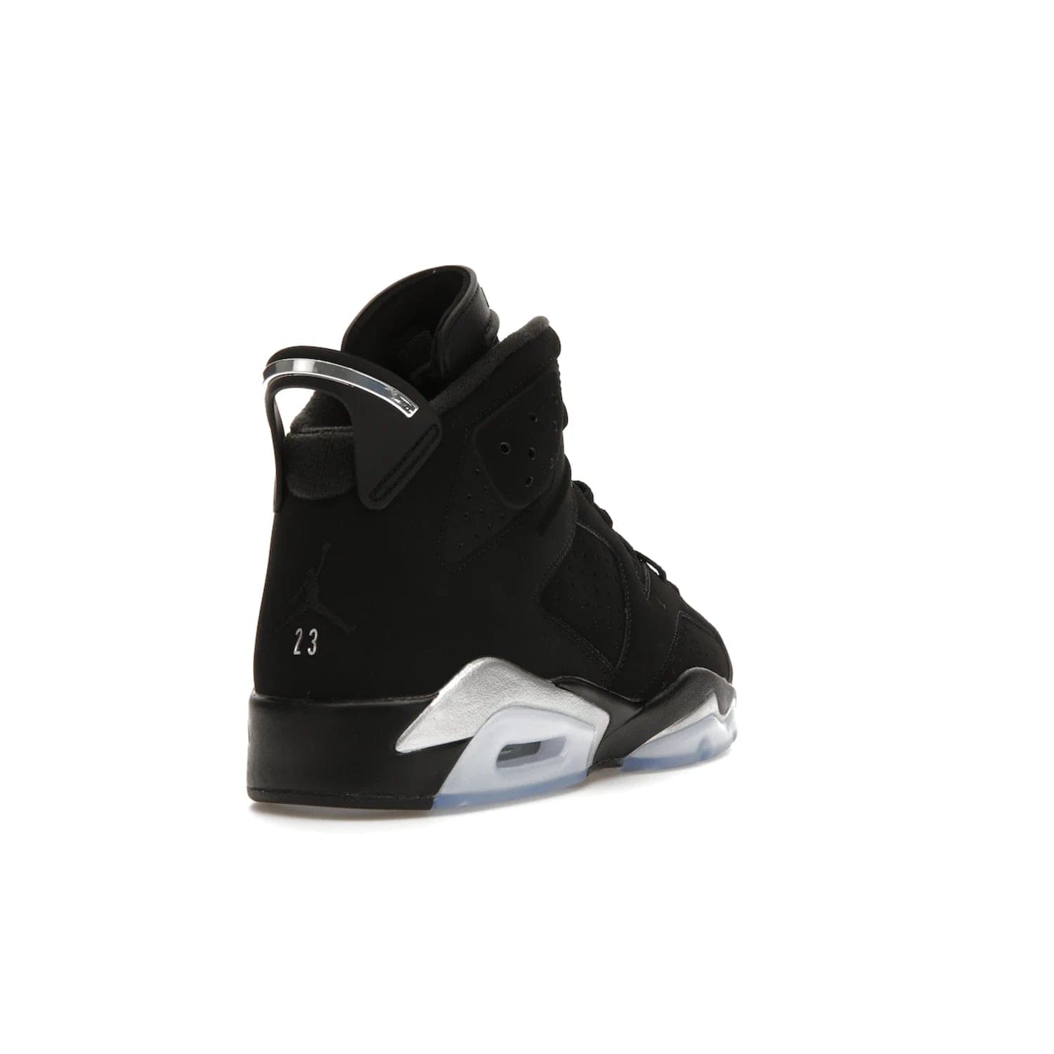 Jordan 6 Retro Chrome Metallic Silver - Image 31 - Only at www.BallersClubKickz.com - A signature sneaker from the Air Jordan franchise. Crafted with tumbled leather, synthetic nubuck, and synthetic textiles for superior comfort and support. Black and metallic silver colour palette. Black polyurethane midsole, translucent rubber outsole, Jumpman branding, windowed tongue, lace locks & spoiler-like heel tab. Air Jordan 6 Retro Metallic Silver for an athletic upgrade with a touch of class.