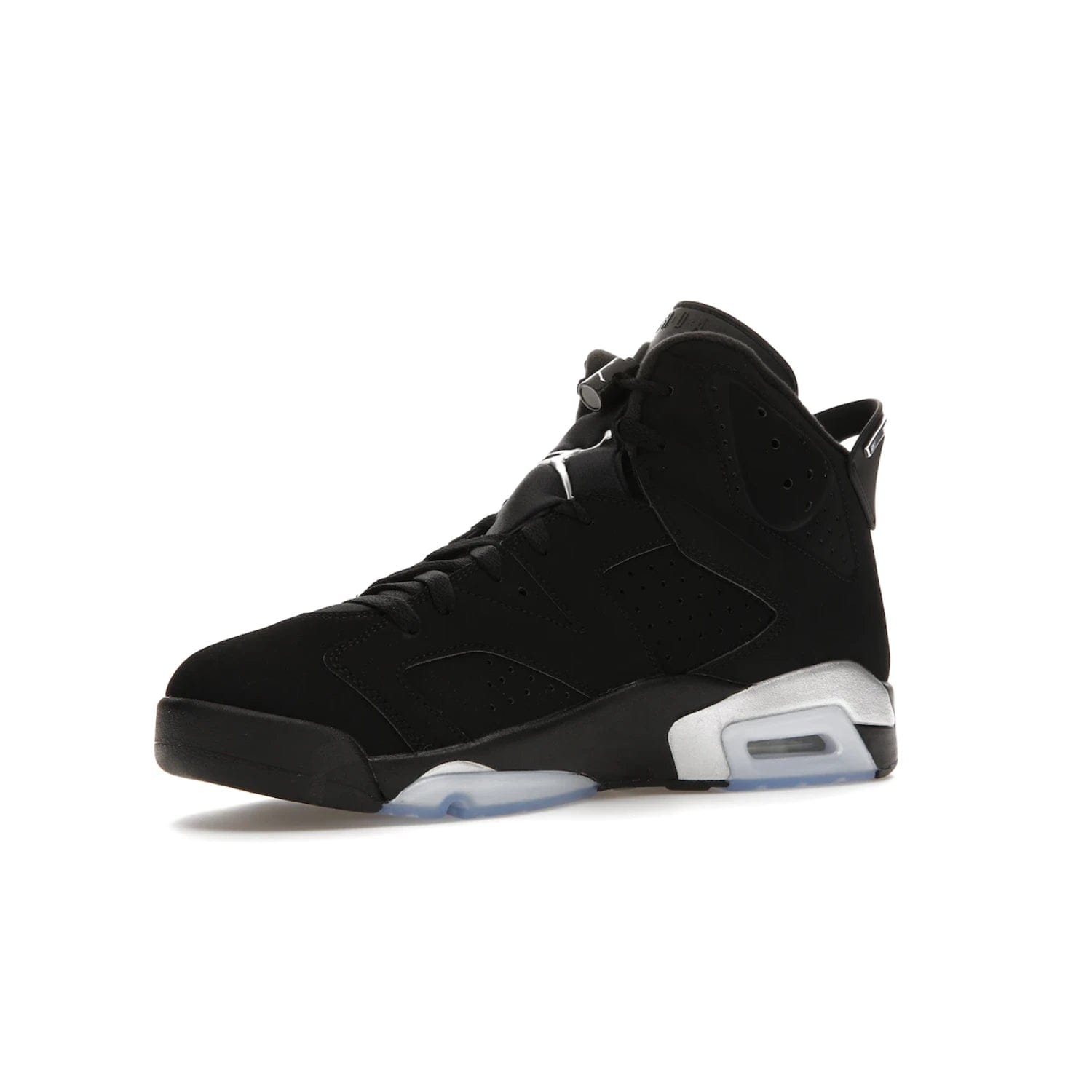 Jordan 6 Retro Chrome Metallic Silver - Image 16 - Only at www.BallersClubKickz.com - A signature sneaker from the Air Jordan franchise. Crafted with tumbled leather, synthetic nubuck, and synthetic textiles for superior comfort and support. Black and metallic silver colour palette. Black polyurethane midsole, translucent rubber outsole, Jumpman branding, windowed tongue, lace locks & spoiler-like heel tab. Air Jordan 6 Retro Metallic Silver for an athletic upgrade with a touch of class.