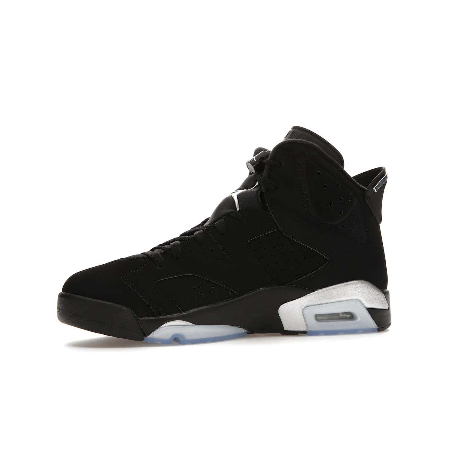 Jordan 6 Retro Chrome Metallic Silver - Image 17 - Only at www.BallersClubKickz.com - A signature sneaker from the Air Jordan franchise. Crafted with tumbled leather, synthetic nubuck, and synthetic textiles for superior comfort and support. Black and metallic silver colour palette. Black polyurethane midsole, translucent rubber outsole, Jumpman branding, windowed tongue, lace locks & spoiler-like heel tab. Air Jordan 6 Retro Metallic Silver for an athletic upgrade with a touch of class.