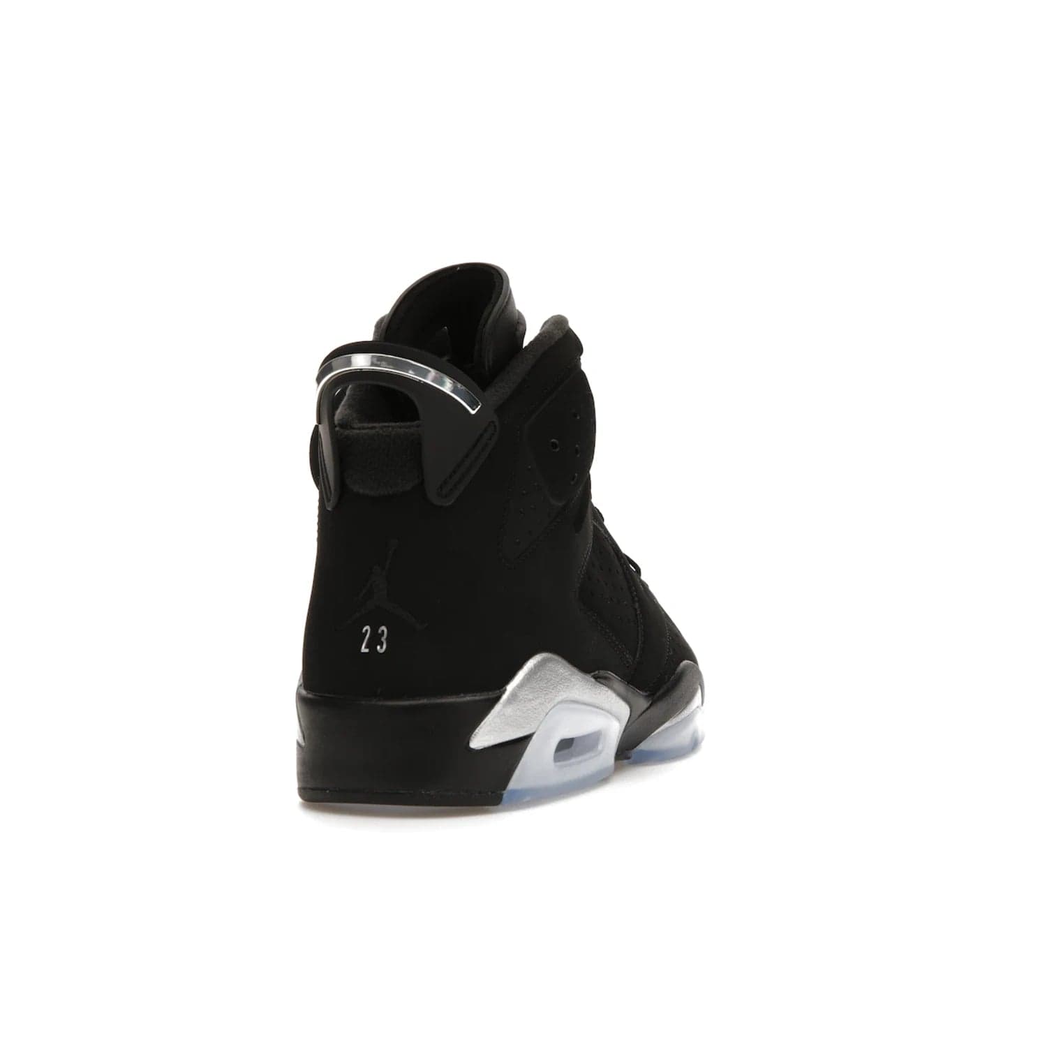 Jordan 6 Retro Chrome Metallic Silver - Image 30 - Only at www.BallersClubKickz.com - A signature sneaker from the Air Jordan franchise. Crafted with tumbled leather, synthetic nubuck, and synthetic textiles for superior comfort and support. Black and metallic silver colour palette. Black polyurethane midsole, translucent rubber outsole, Jumpman branding, windowed tongue, lace locks & spoiler-like heel tab. Air Jordan 6 Retro Metallic Silver for an athletic upgrade with a touch of class.