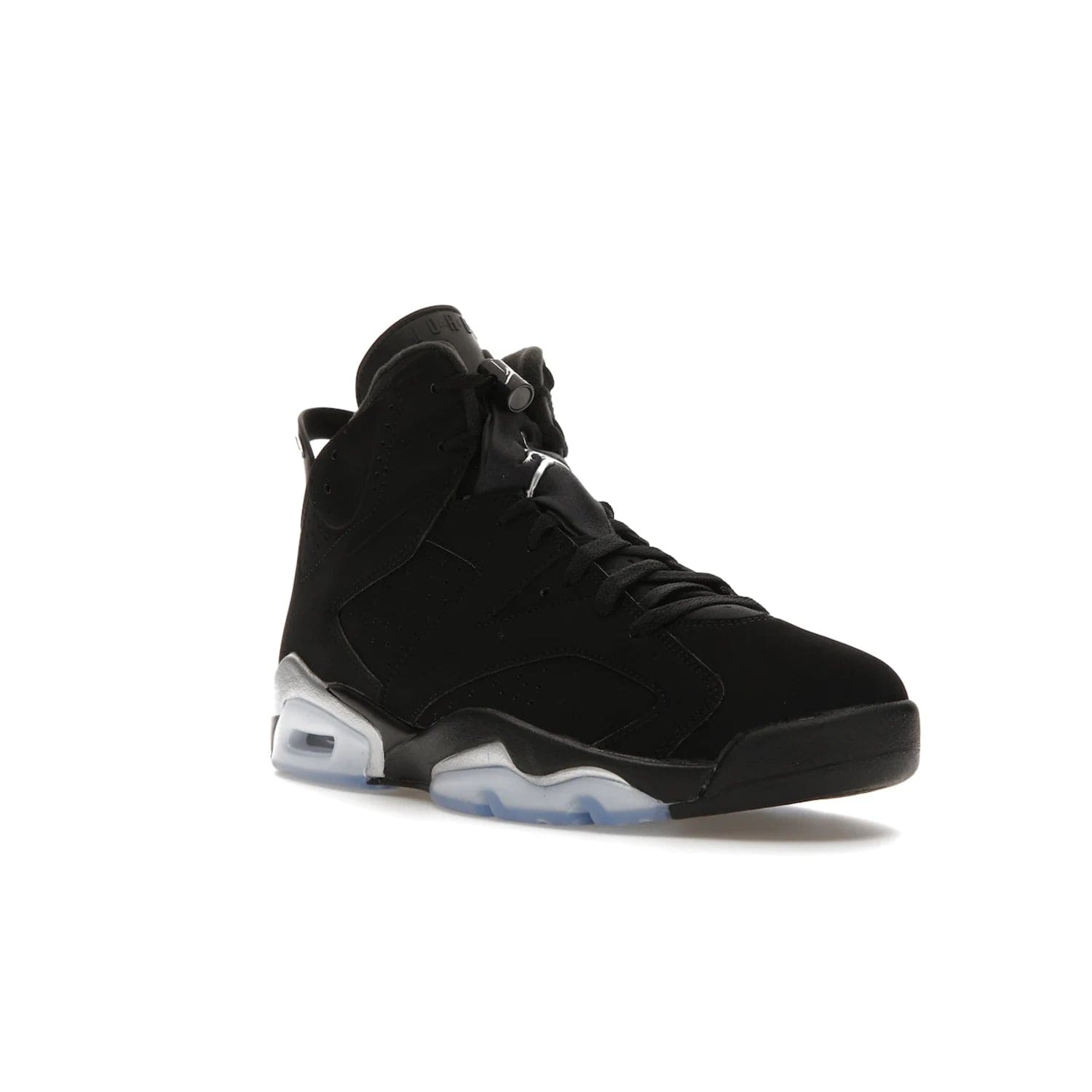 Jordan 6 Retro Chrome Metallic Silver - Image 6 - Only at www.BallersClubKickz.com - A signature sneaker from the Air Jordan franchise. Crafted with tumbled leather, synthetic nubuck, and synthetic textiles for superior comfort and support. Black and metallic silver colour palette. Black polyurethane midsole, translucent rubber outsole, Jumpman branding, windowed tongue, lace locks & spoiler-like heel tab. Air Jordan 6 Retro Metallic Silver for an athletic upgrade with a touch of class.