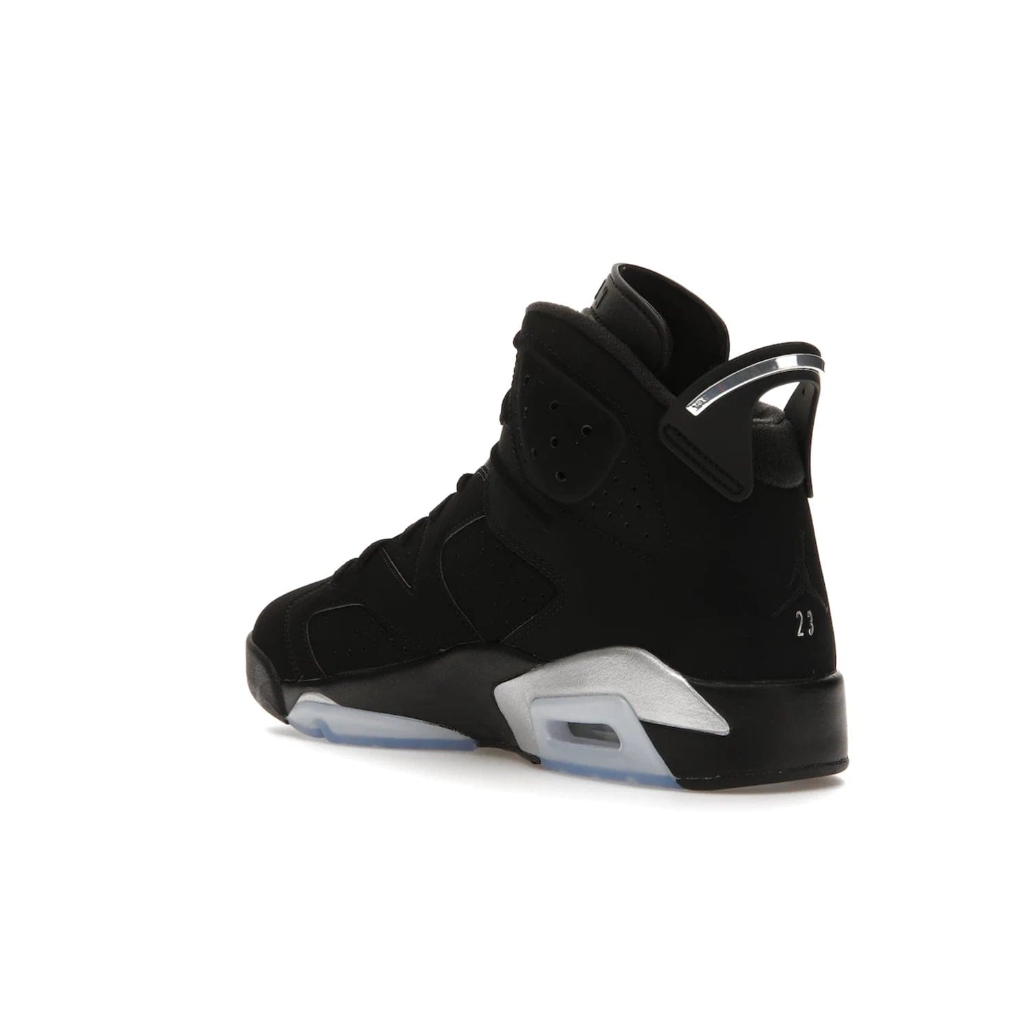 Jordan 6 Retro Chrome Metallic Silver - Image 24 - Only at www.BallersClubKickz.com - A signature sneaker from the Air Jordan franchise. Crafted with tumbled leather, synthetic nubuck, and synthetic textiles for superior comfort and support. Black and metallic silver colour palette. Black polyurethane midsole, translucent rubber outsole, Jumpman branding, windowed tongue, lace locks & spoiler-like heel tab. Air Jordan 6 Retro Metallic Silver for an athletic upgrade with a touch of class.