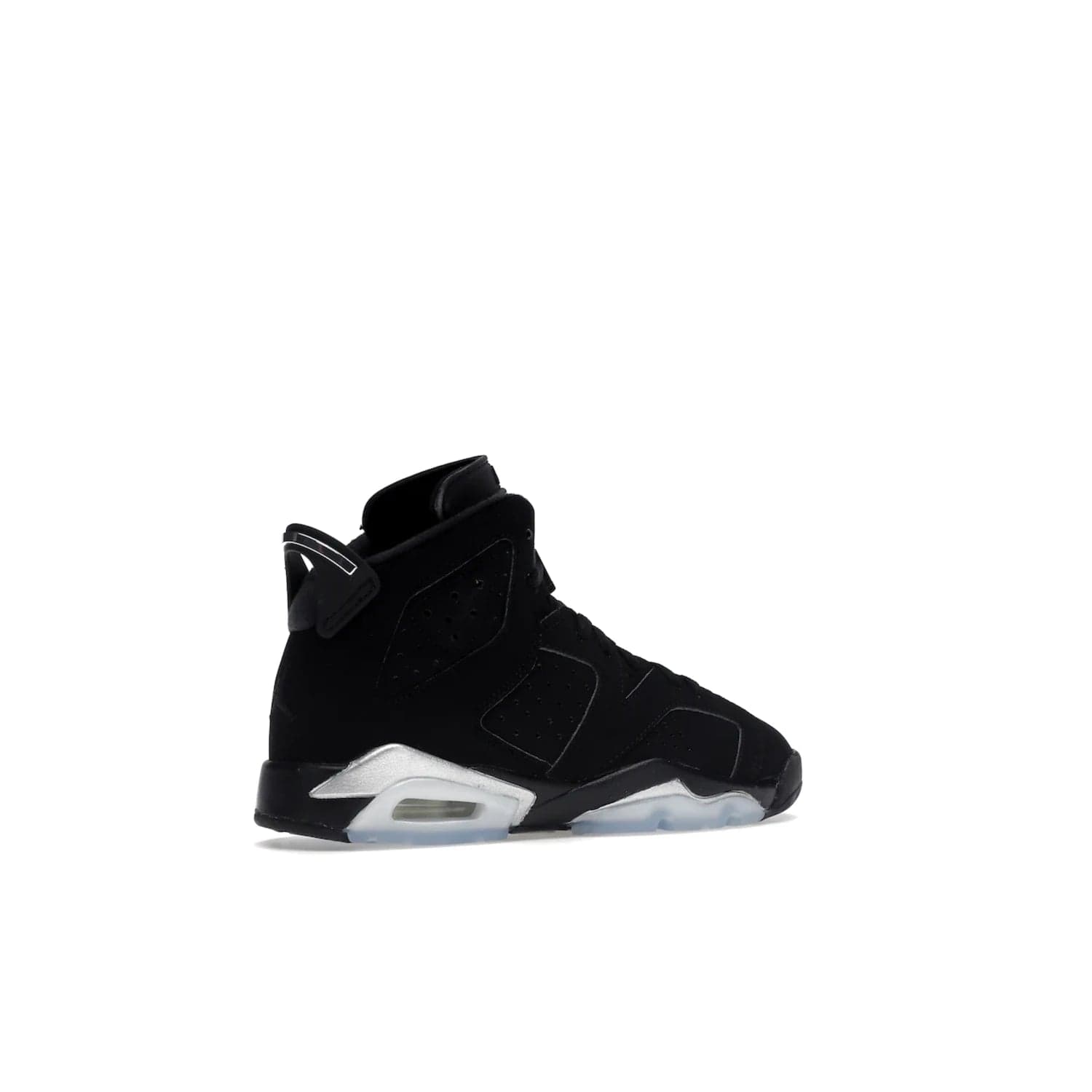 Jordan 6 Retro Chrome Metallic Silver (GS) - Image 34 - Only at www.BallersClubKickz.com - The Air Jordan 6 Retro Chrome Metallic Silver GS features a black nubuck upper, polyurethane midsole and translucent rubber outsole. The stylish silver hits add shine to this classic monochromatic sneaker. Available November 26th, 2022.
